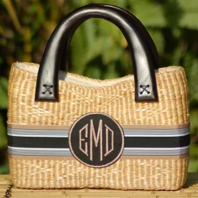 Monogrammed  Small Beverly Straw Basket Bag