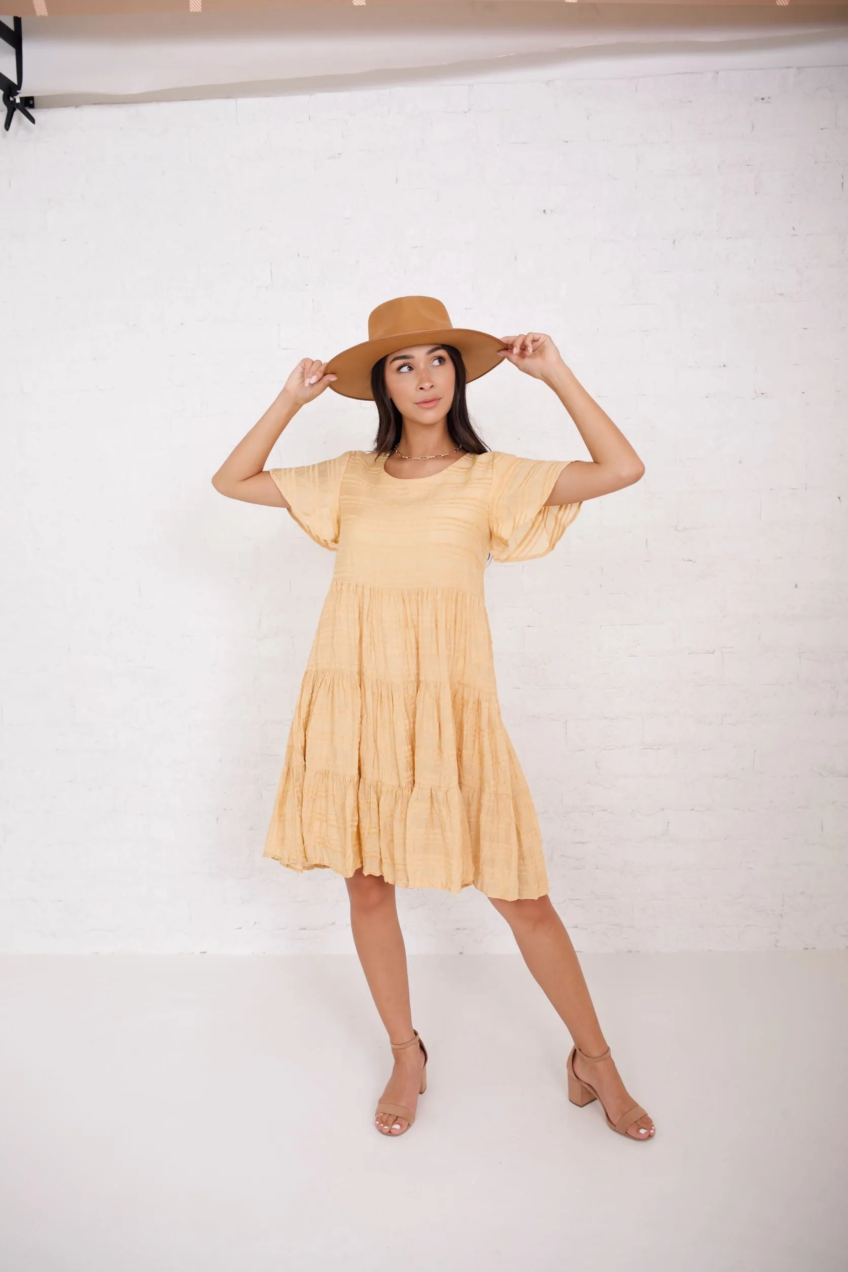 Morgan Flare Dress in Sunset Gold