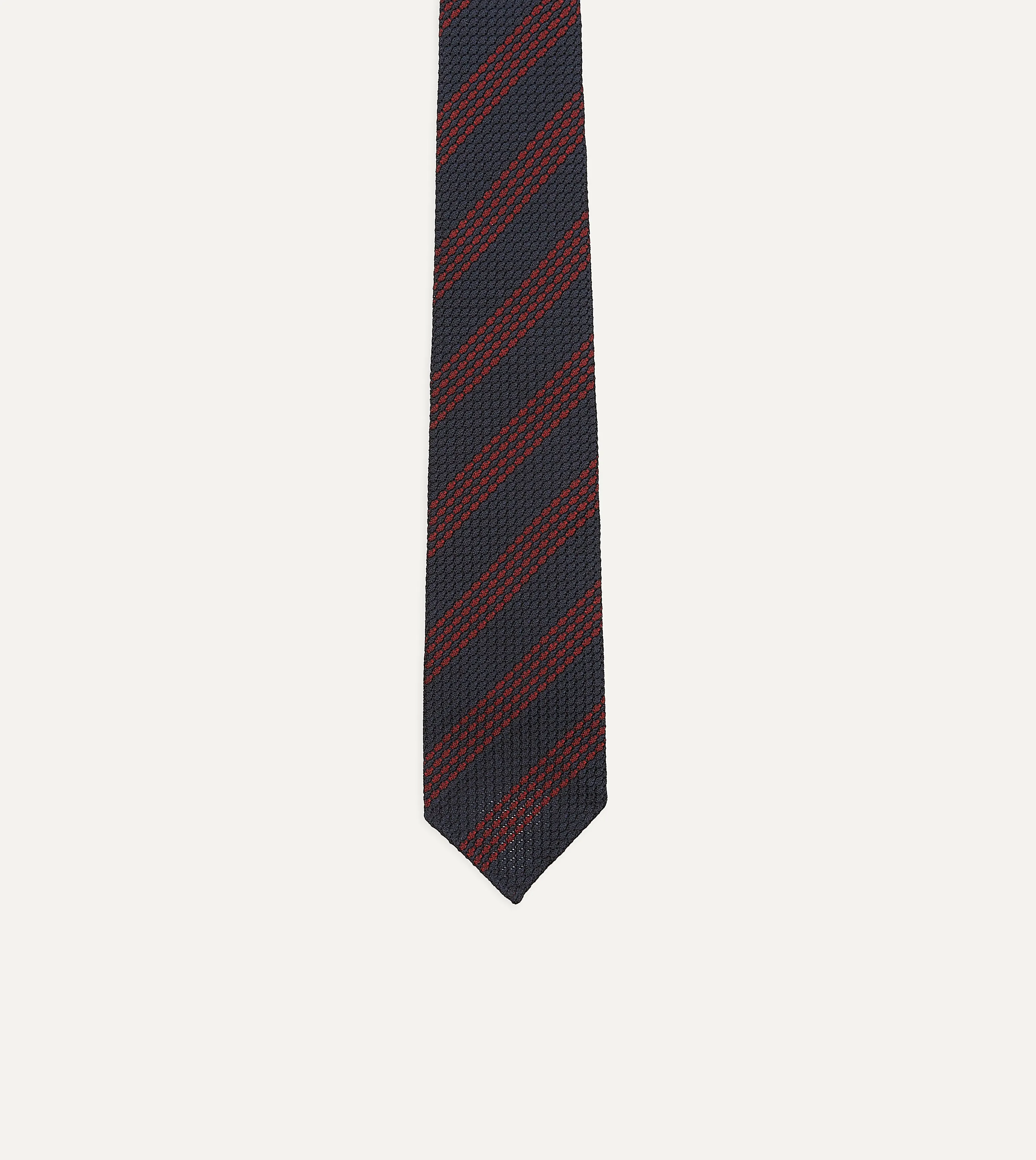 Navy and Red Stripe Hand Rolled Large Knot Grenadine Tie