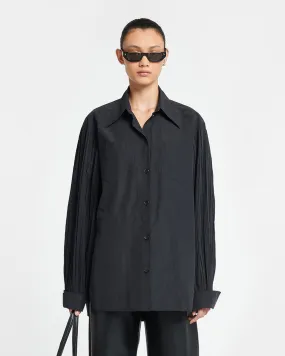 Nele - Pleated Poplin Shirt - Black