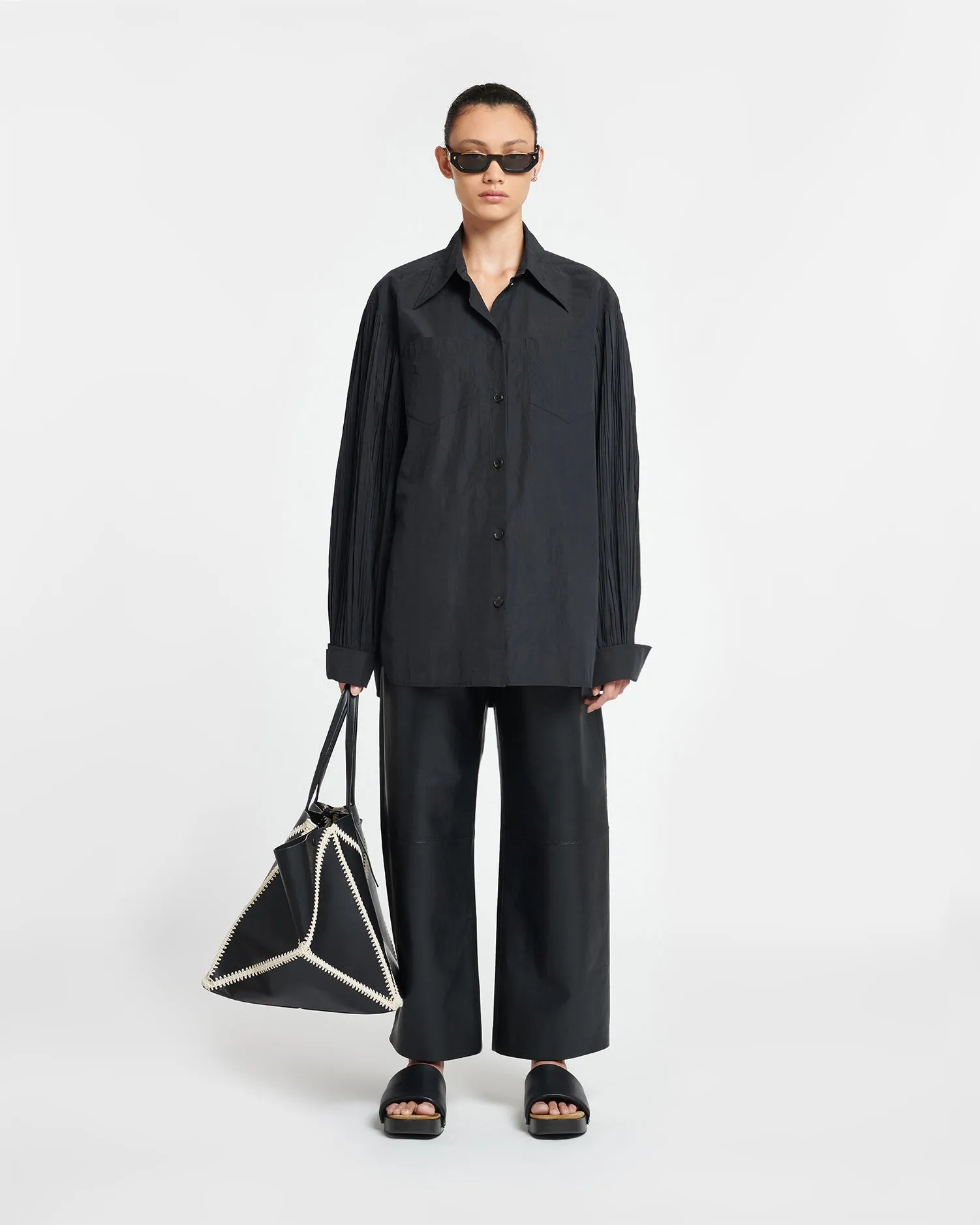 Nele - Pleated Poplin Shirt - Black