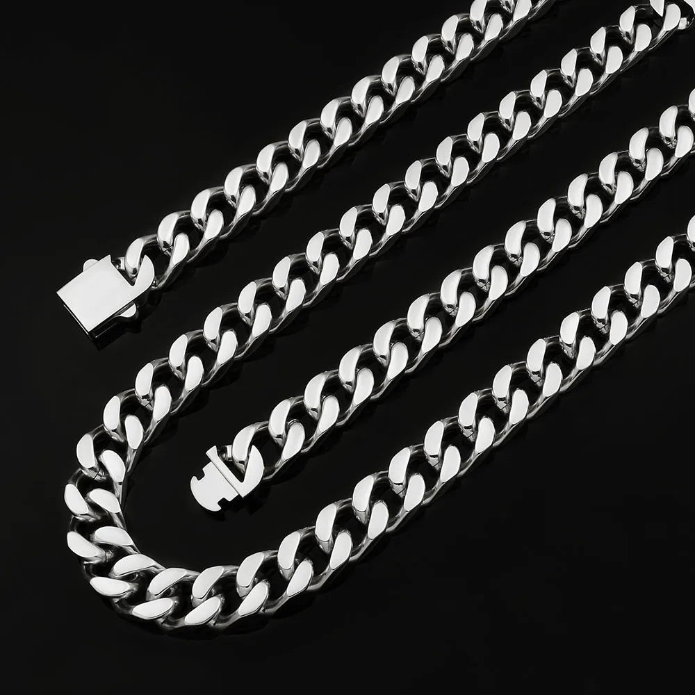 NEW | 14mm Curb Chain Necklace with Hook Buckle Clasp in White Gold/18K Gold