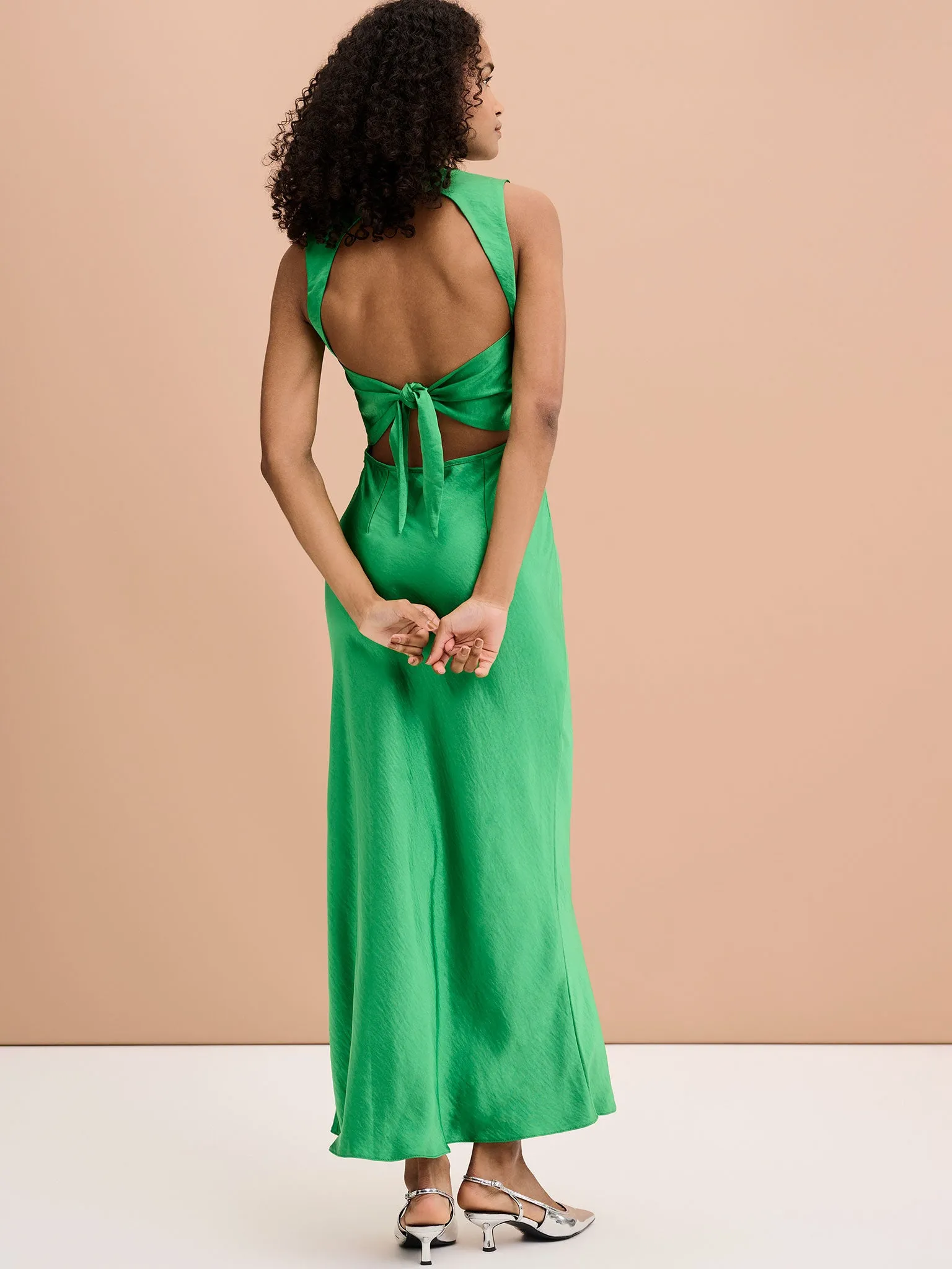 Nova Tie Back Dress in Fern Green