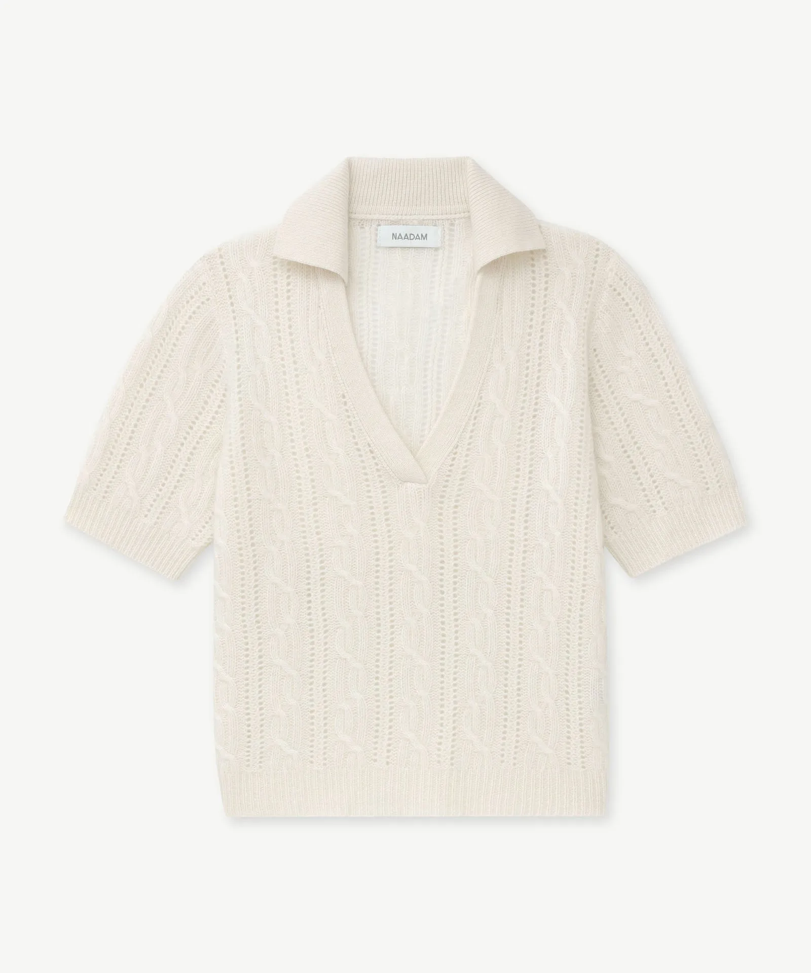 Novelty Cashmere Open Cable Short Sleeve Polo