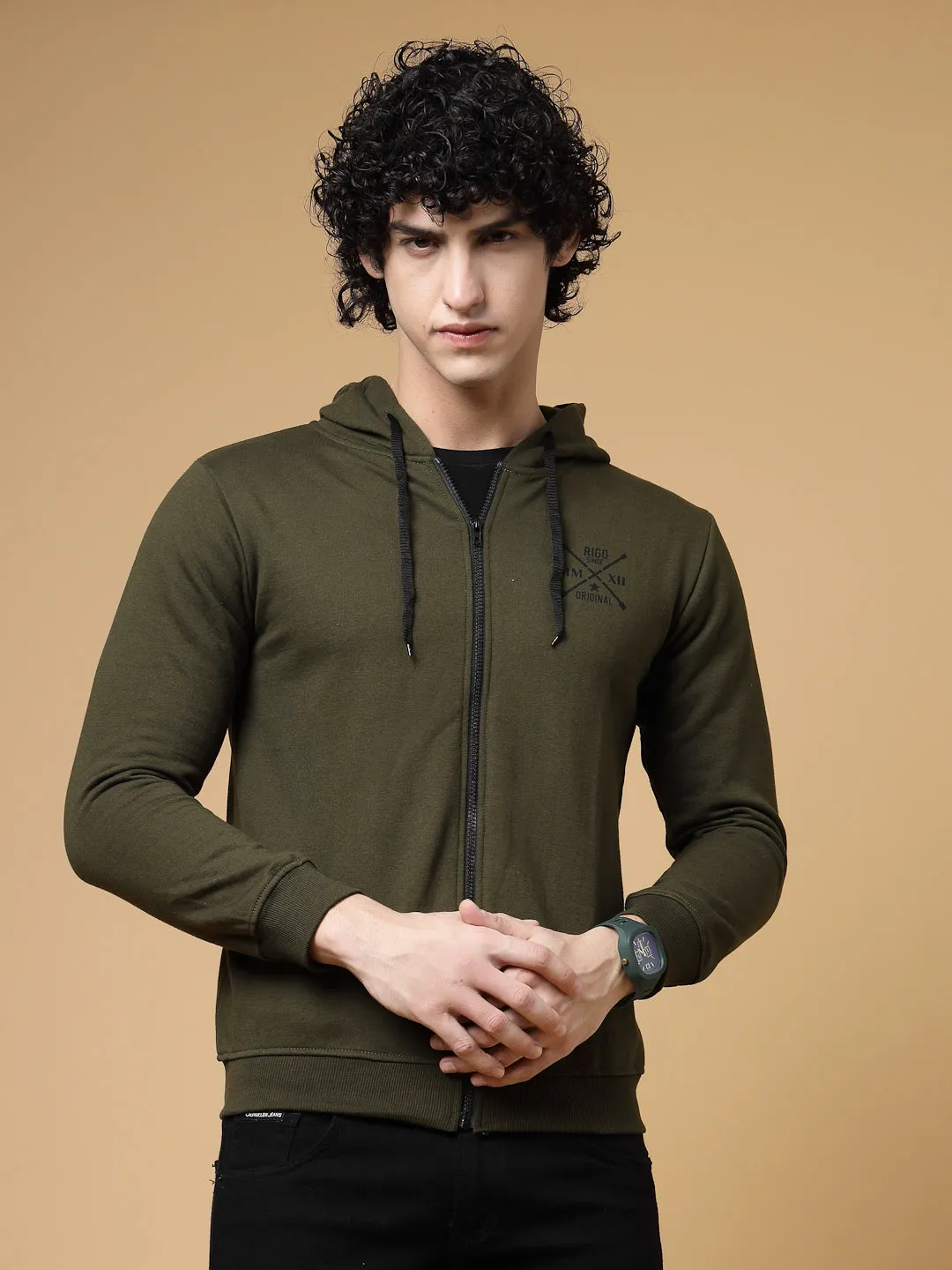 Olive Green Hood Fleece Jacket