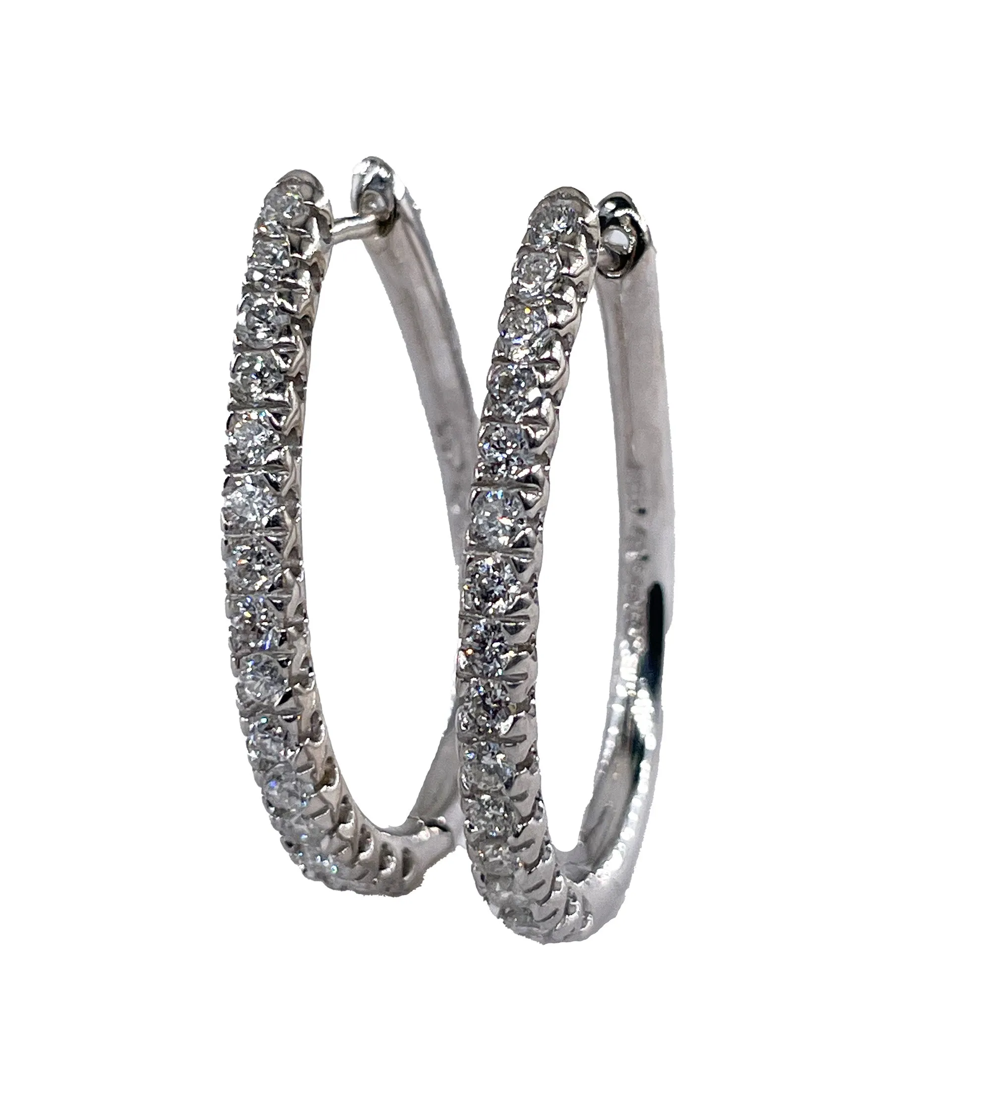 Oval Sonia B Bitton 0.90ctw Round Diamonds 14k White Gold Estate Hoop Earrings