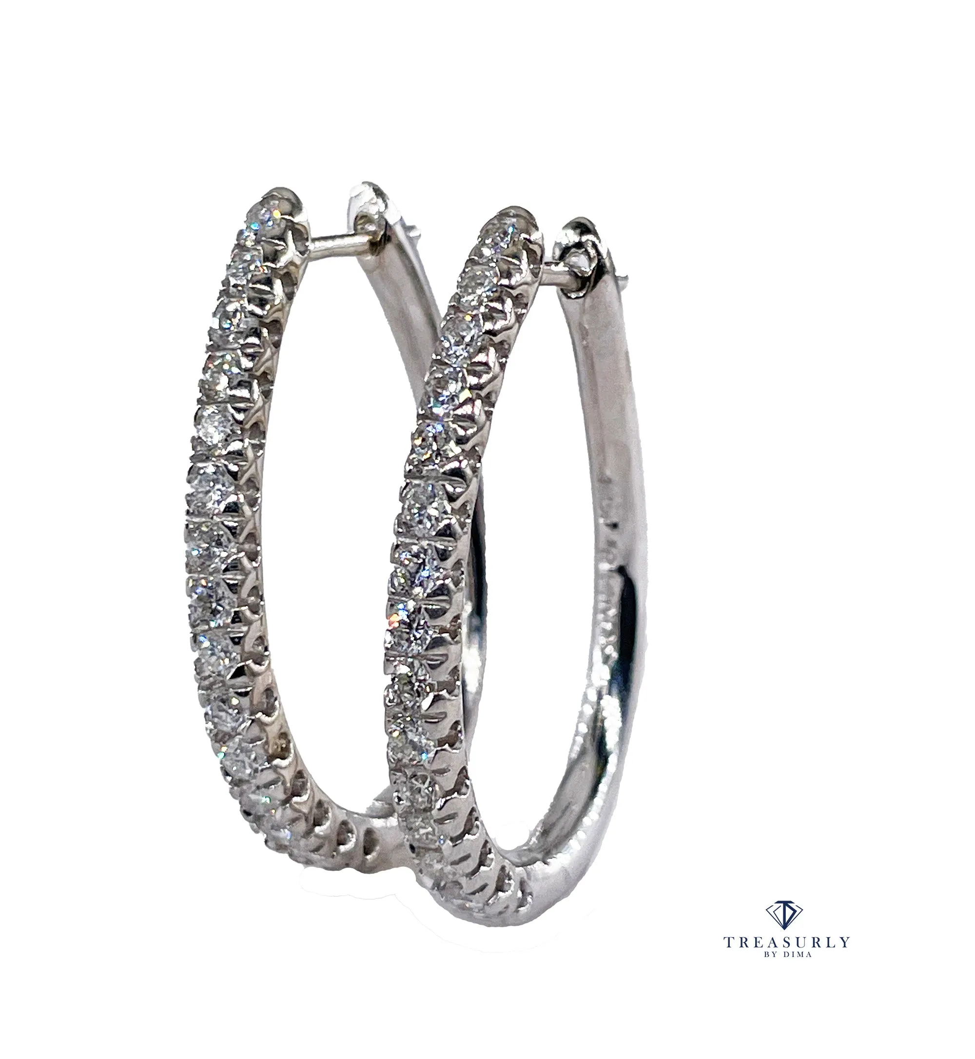 Oval Sonia B Bitton 0.90ctw Round Diamonds 14k White Gold Estate Hoop Earrings