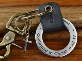 Personalized Confirmation Leather Keychain Ring