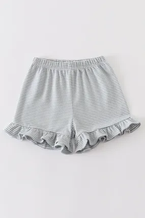 Premium Sage & white stripe basic ruffle shorts