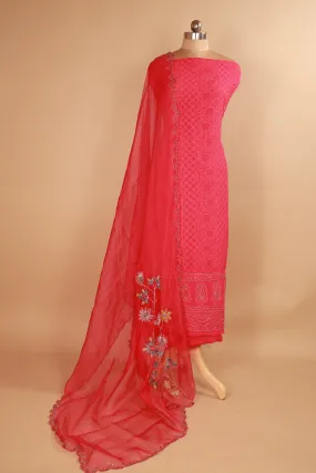 Pure Georgette Dark Pink Hand Embroidered Chikankari Suit Dupatta