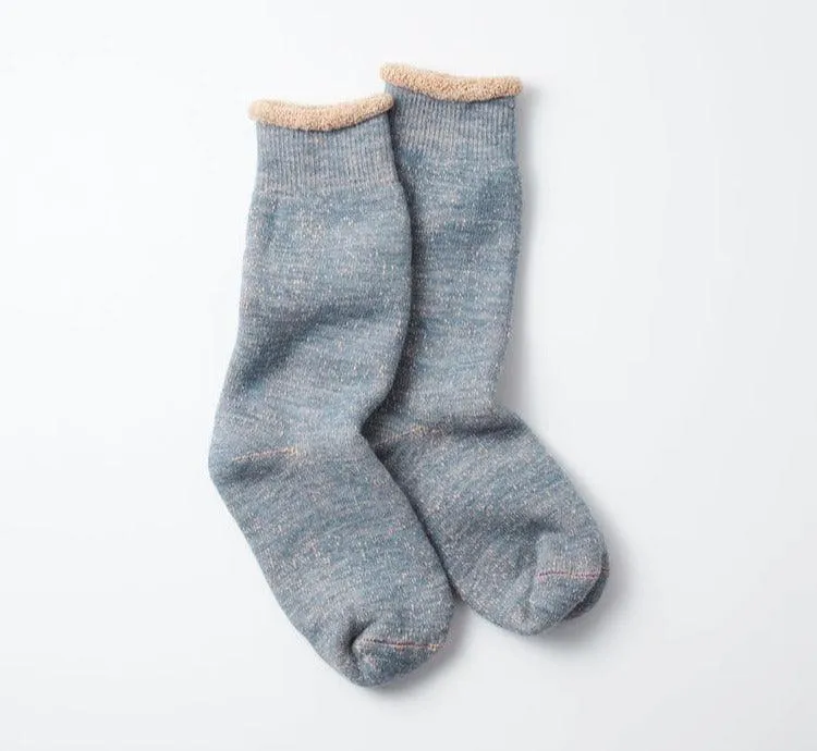 Rototo - Double Face Crew Socks - Blue/Brown