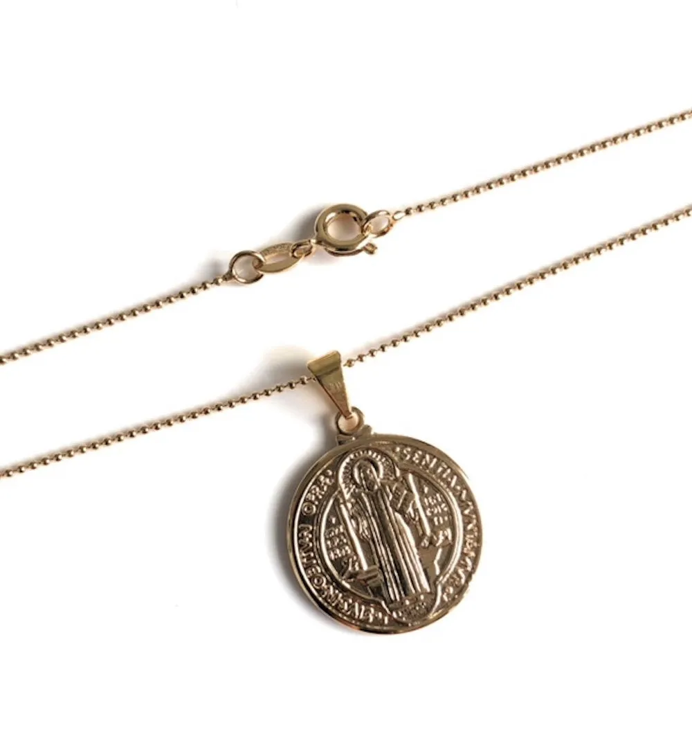 Saint Benedict Medal Necklace 18K Gold Plated Ball Chain