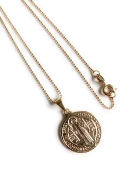 Saint Benedict Medal Necklace 18K Gold Plated Ball Chain