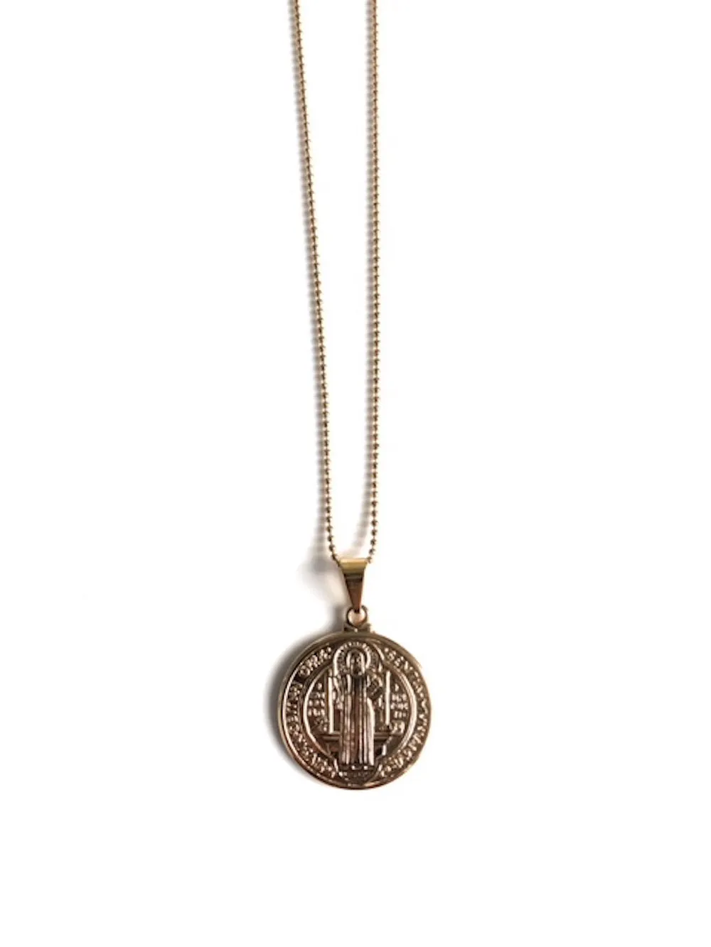 Saint Benedict Medal Necklace 18K Gold Plated Ball Chain