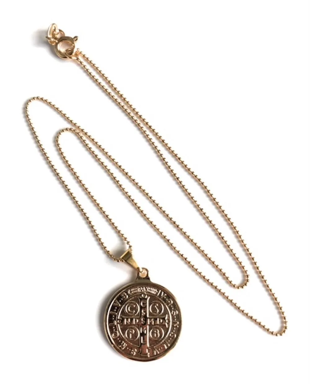 Saint Benedict Medal Necklace 18K Gold Plated Ball Chain