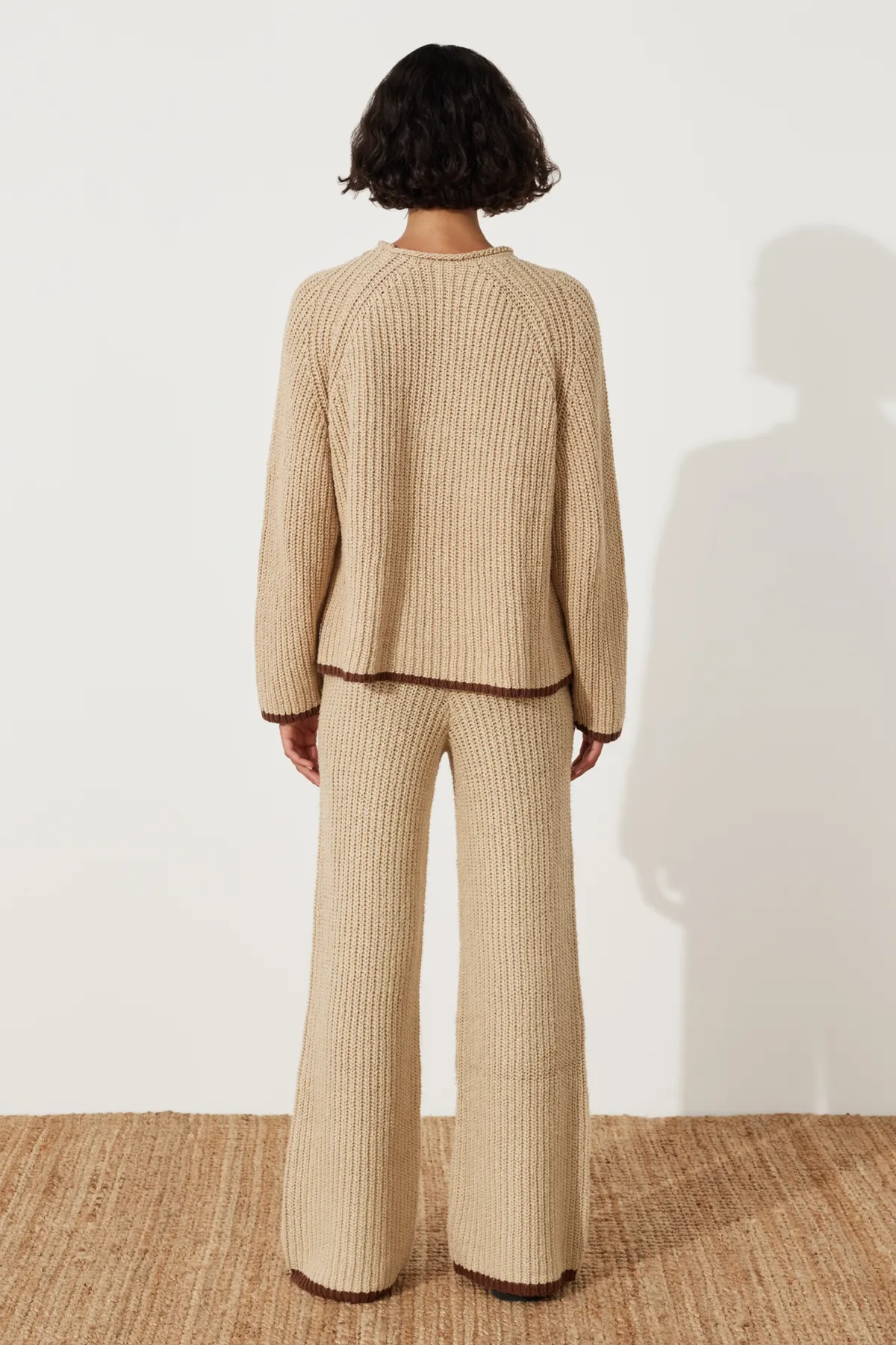 Sand Contrast Rib Knit Jumper