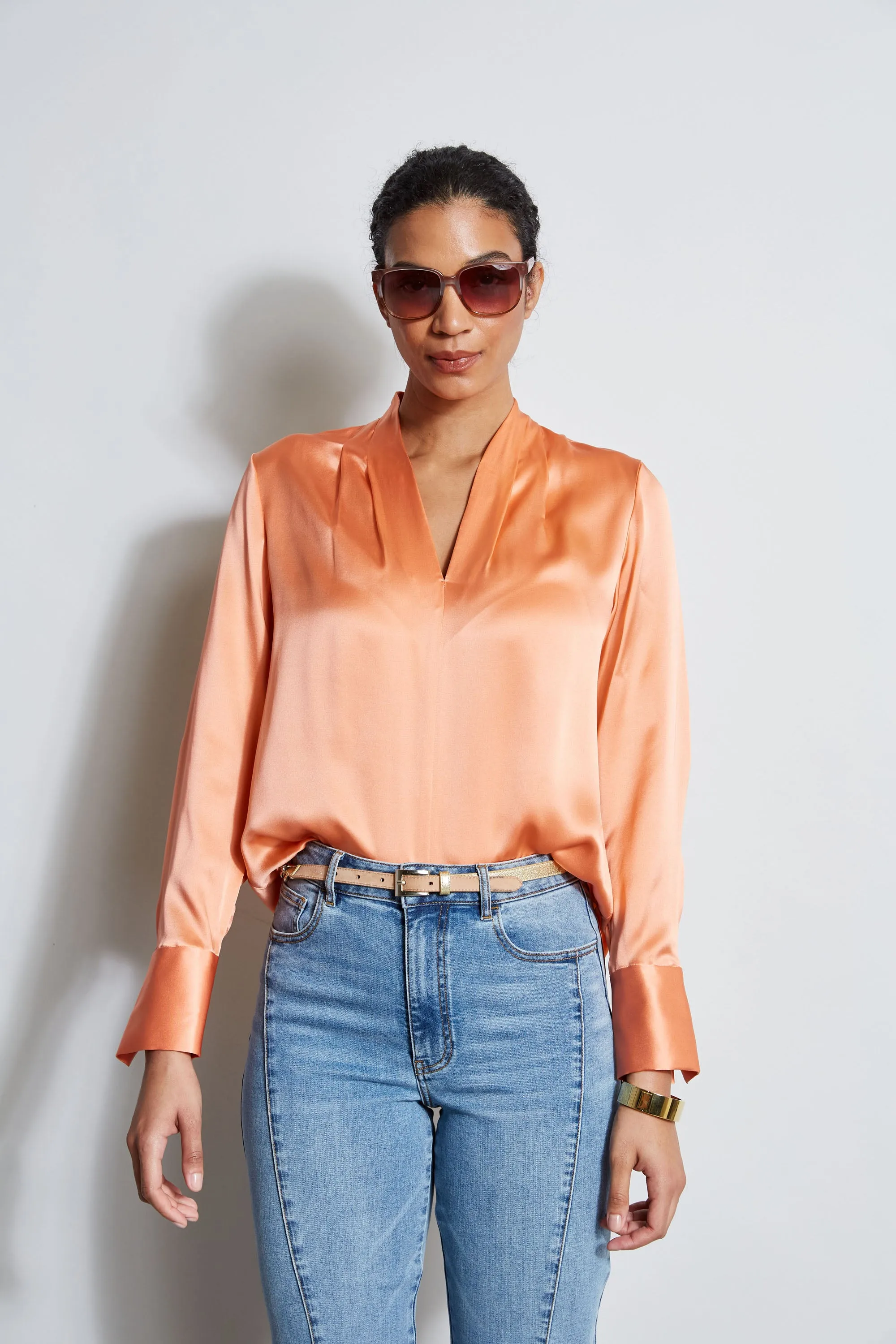 Silk Satin Contour Neck Shirt