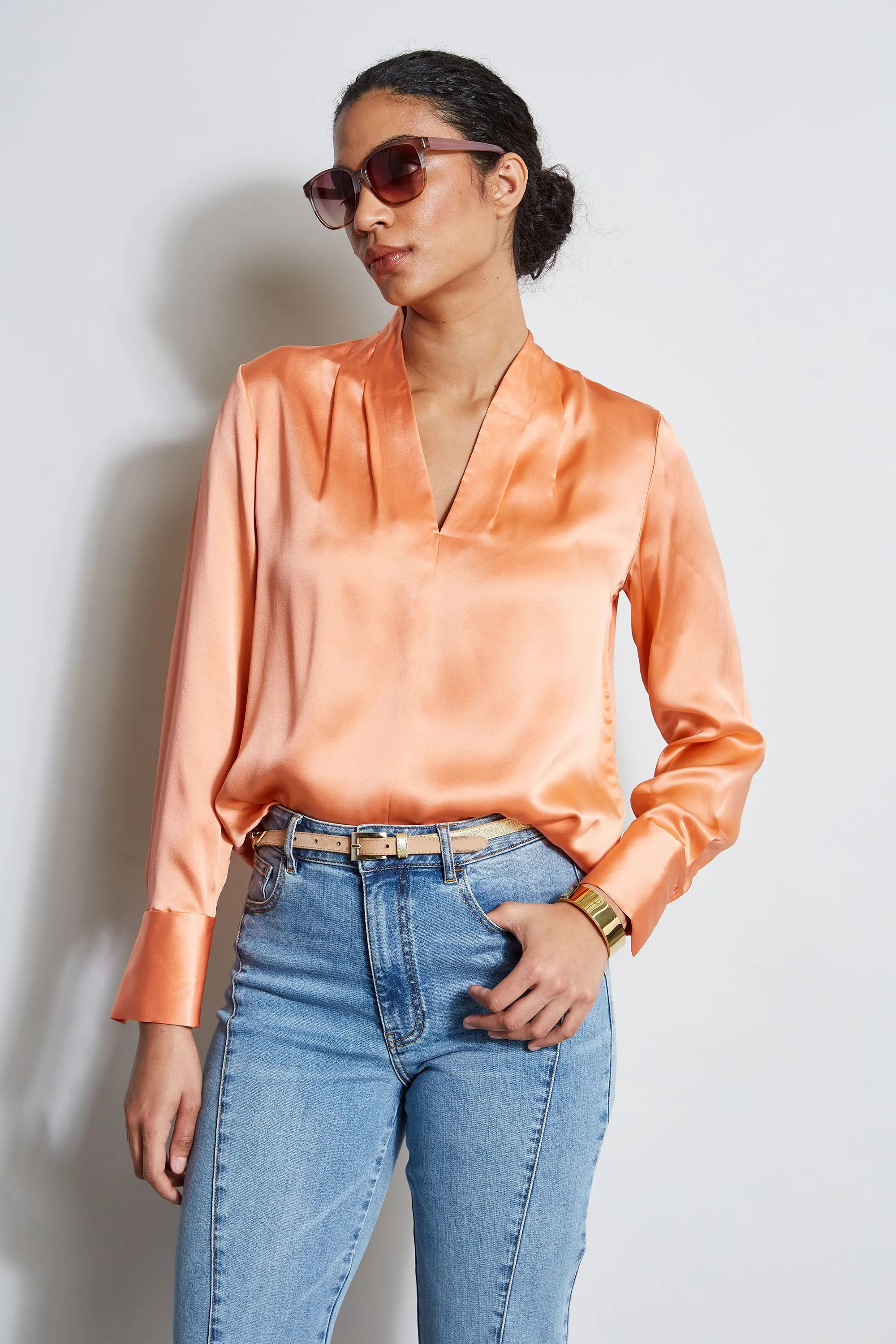 Silk Satin Contour Neck Shirt