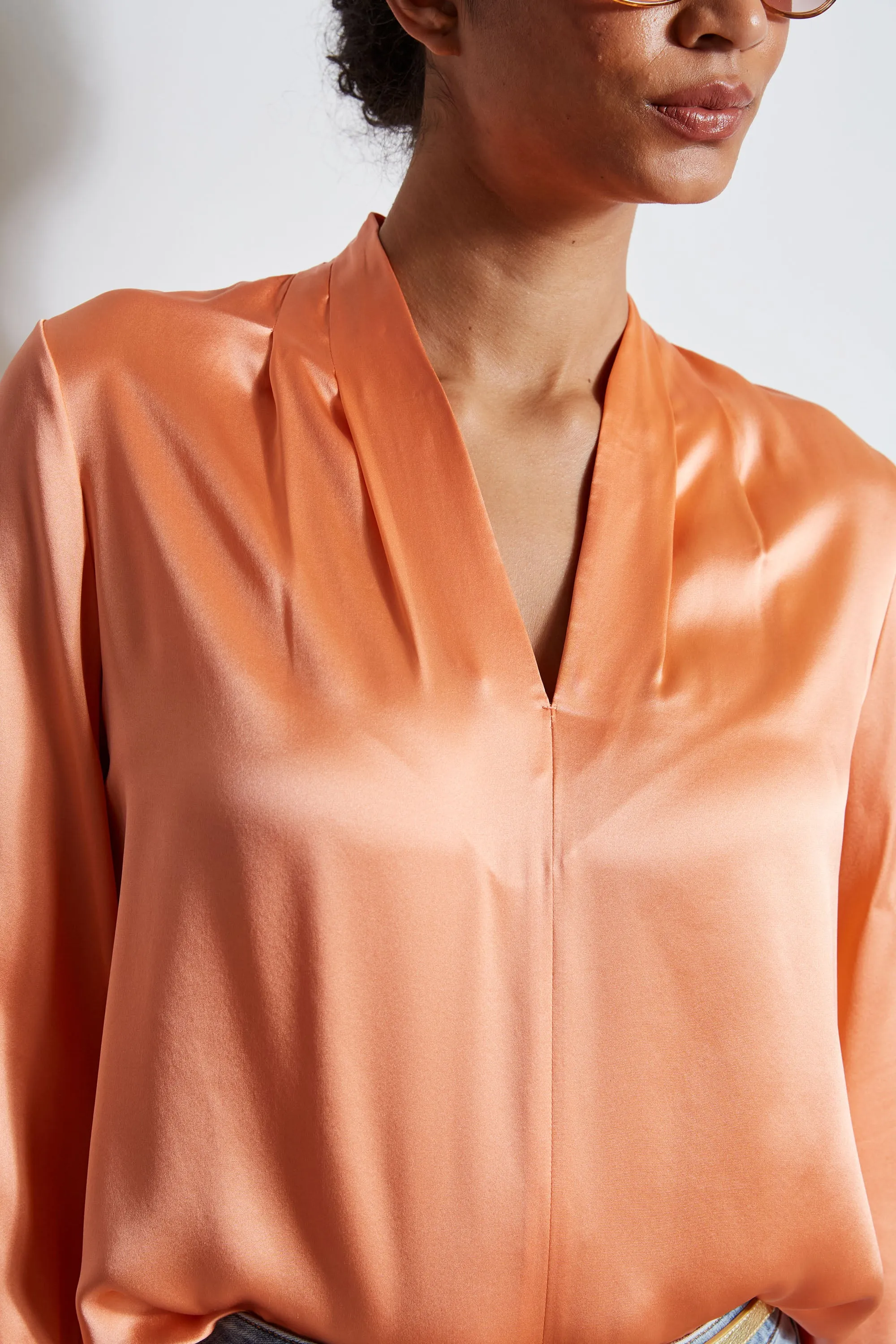 Silk Satin Contour Neck Shirt