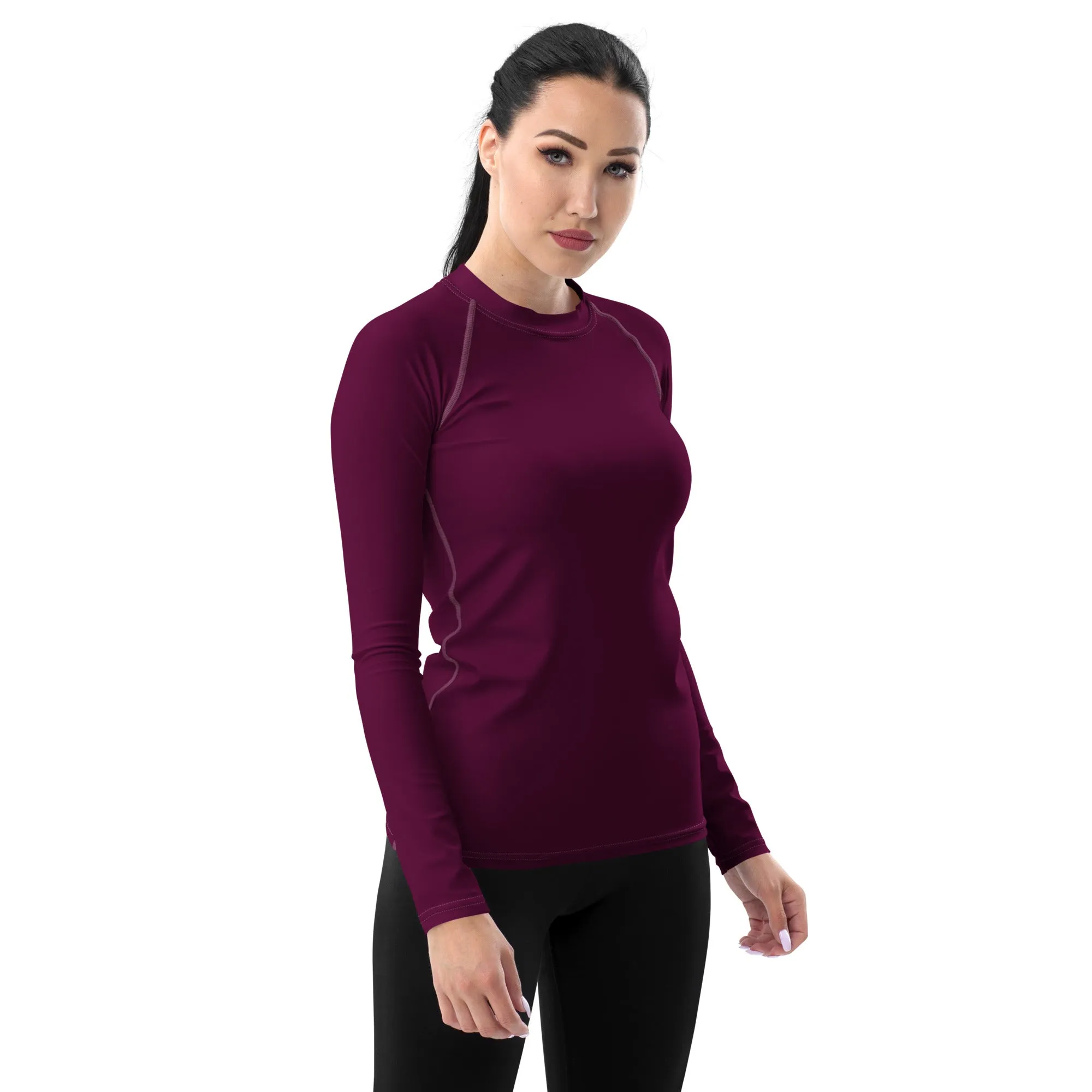 Simply Stylish: Women's Solid Color Long Sleeve Rash Guard - Tyrian Purple