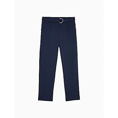 Slim Fit Solid Belted Pants