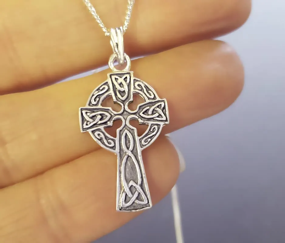 Small Iona Celtic Cross Pendant Necklace