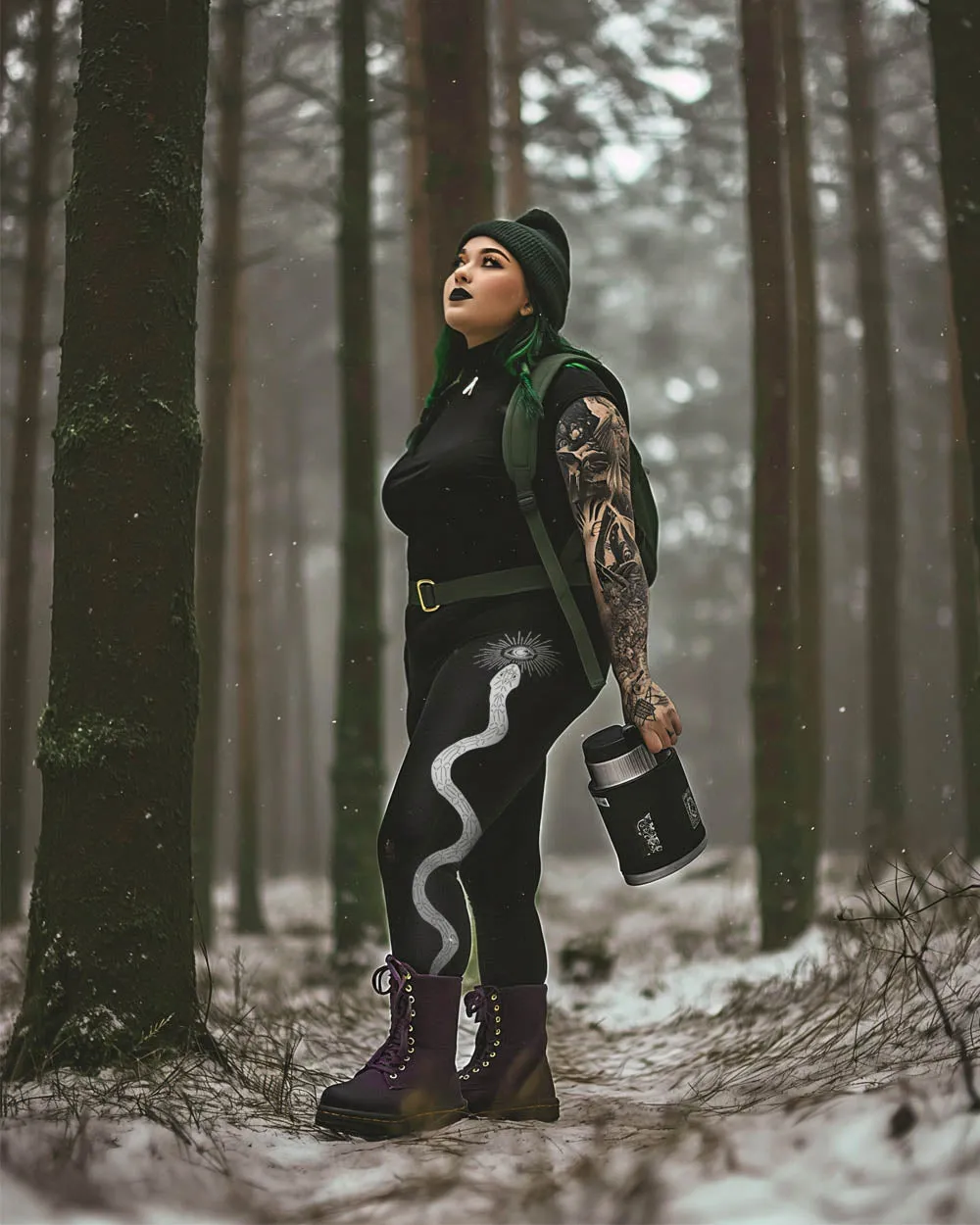 Snake Charmer Plus Size Leggings - Vegan Gothic Activewear Witchy Occult Leisurewear - Pagan Yoga Leggings with UPF 50  Protection