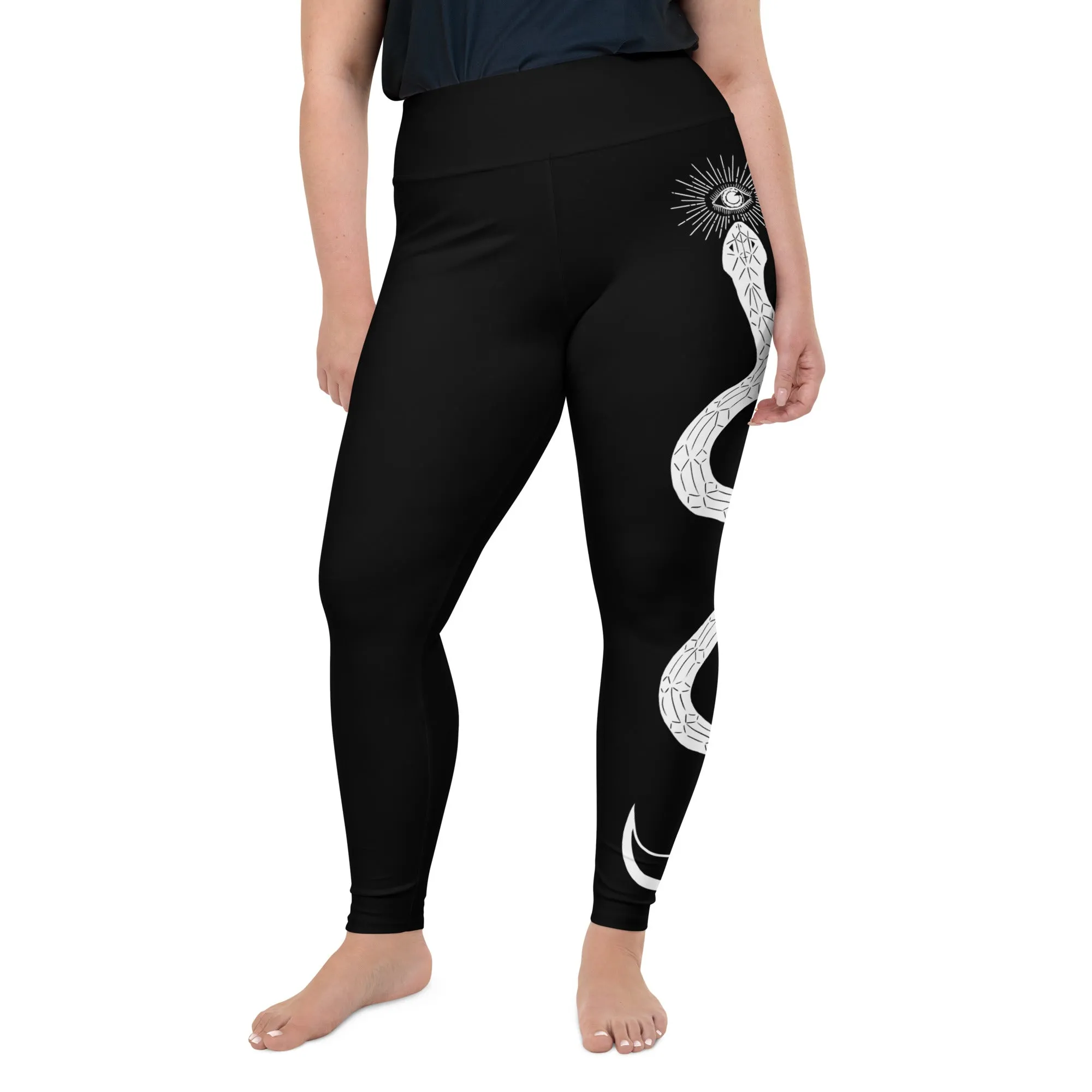 Snake Charmer Plus Size Leggings - Vegan Gothic Activewear Witchy Occult Leisurewear - Pagan Yoga Leggings with UPF 50  Protection