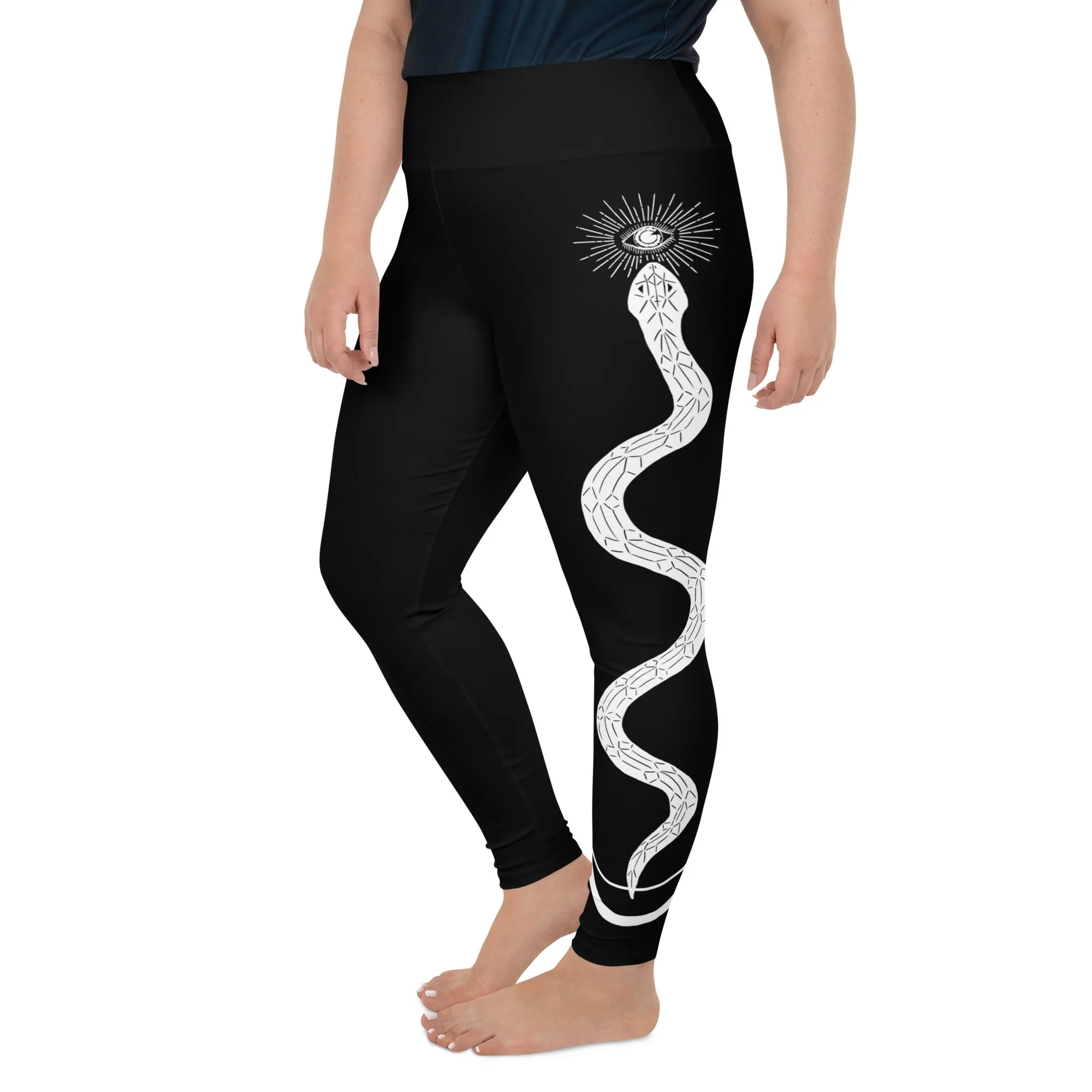 Snake Charmer Plus Size Leggings - Vegan Gothic Activewear Witchy Occult Leisurewear - Pagan Yoga Leggings with UPF 50  Protection