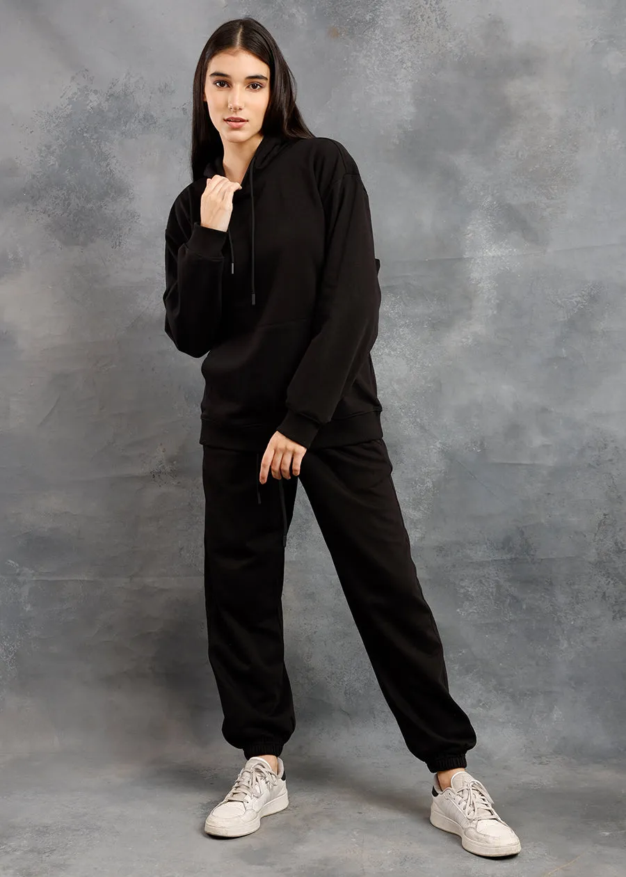 Solid Black Premium terry Co-ord set For Women | Pronk