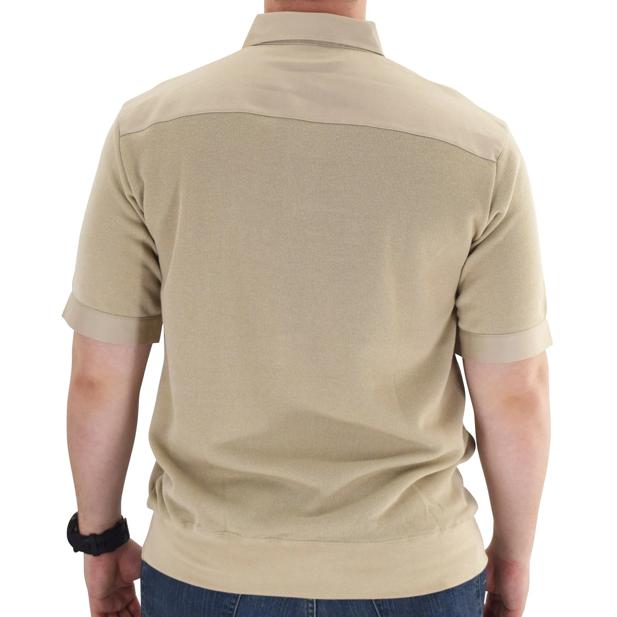 Solid Knit Banded Bottom Shirt with Woven Chest Panel 6041-22N Big and Tall - Heather Tan