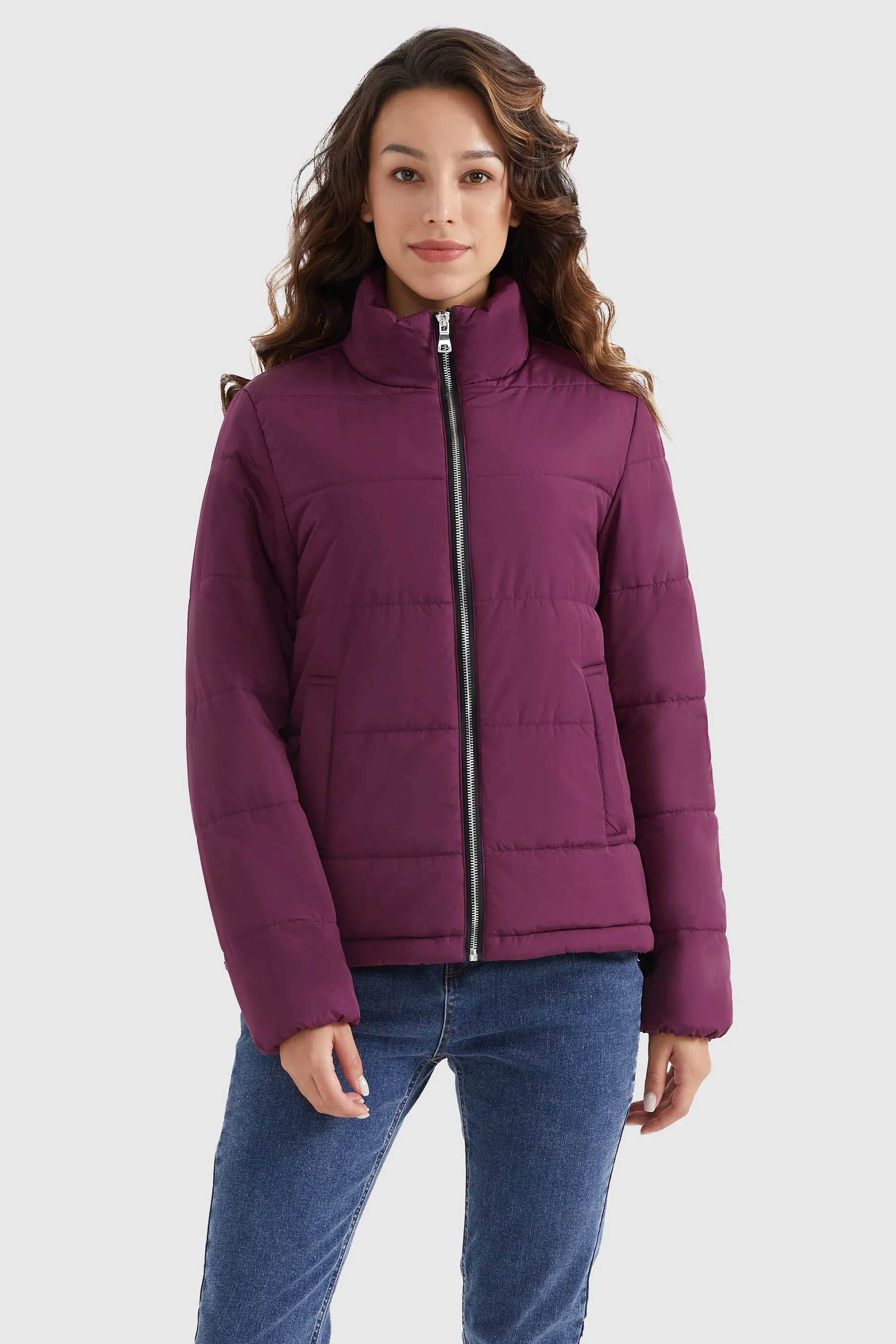 Solid Zip Up Lightweight Puffer Coat