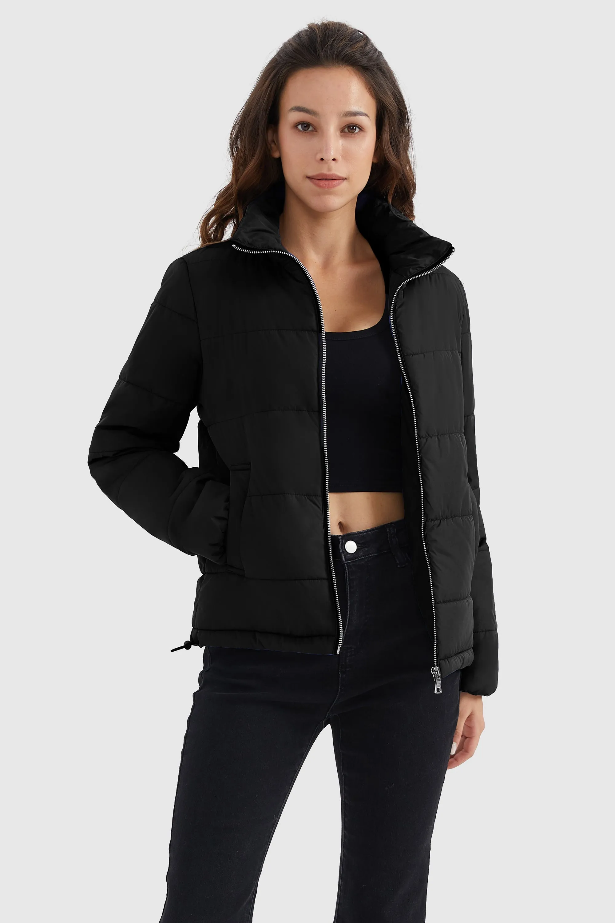 Solid Zip Up Lightweight Puffer Coat