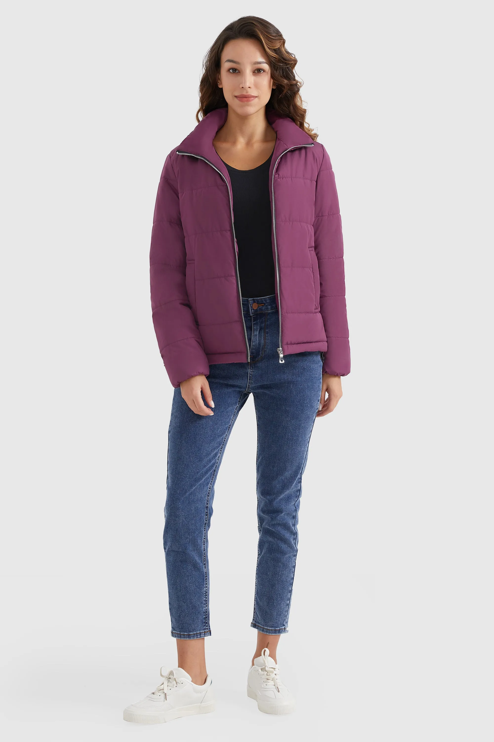 Solid Zip Up Lightweight Puffer Coat