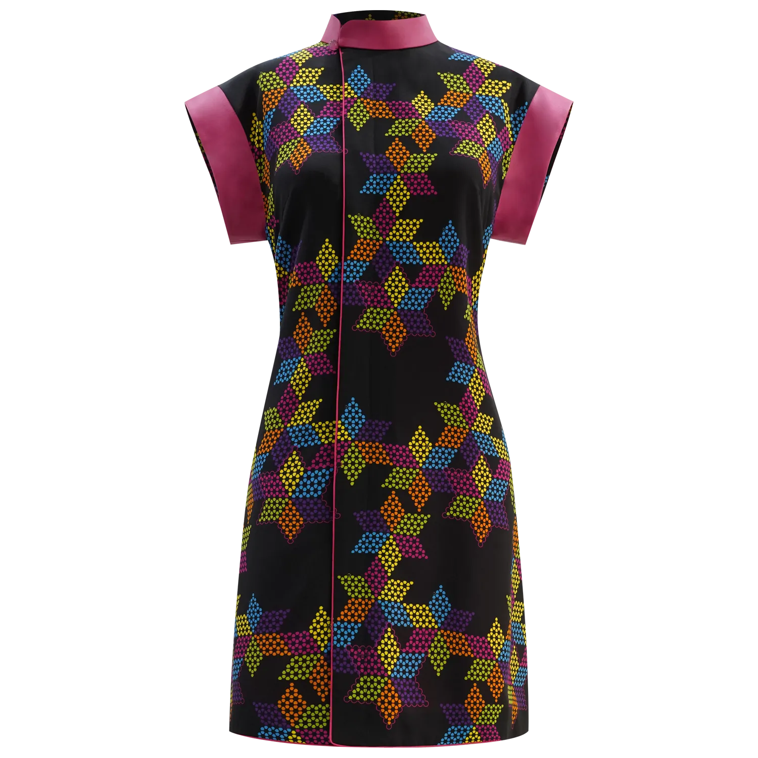 SPARKLE BY KAREN CHAN x  HK Heritage Museum【CHINESE CHECKERS】100% Silk Cheongsam (Short Sleeve) (我們的兒時玩意) (波子棋)