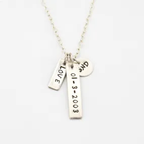 Stamped Sterling Silver Keepsake Necklace with Monogrammed Words, Date and Initials