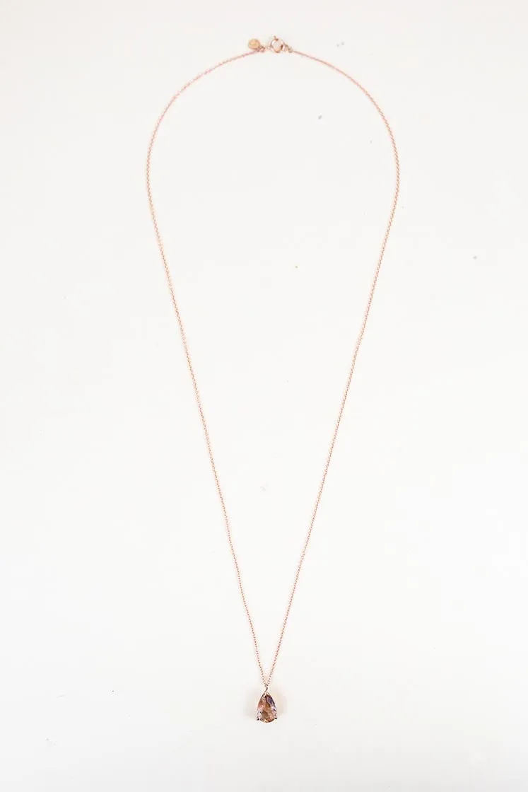 Sunstone Teardrop Necklace - 14k Rose Gold