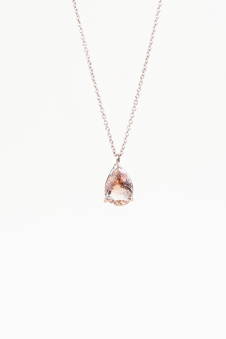 Sunstone Teardrop Necklace - 14k Rose Gold