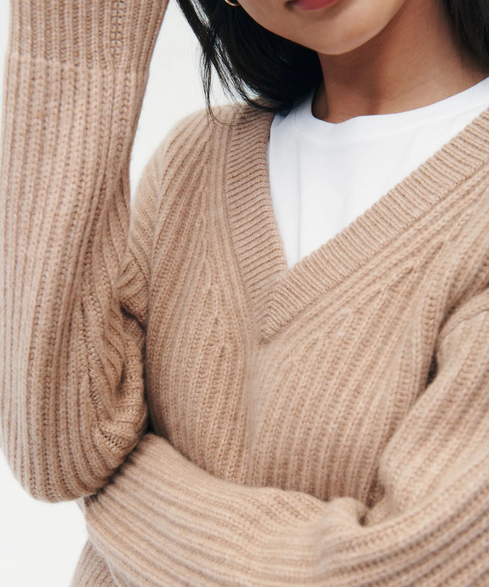 Super Luxe Cashmere Fisherman V-Neck Sweater