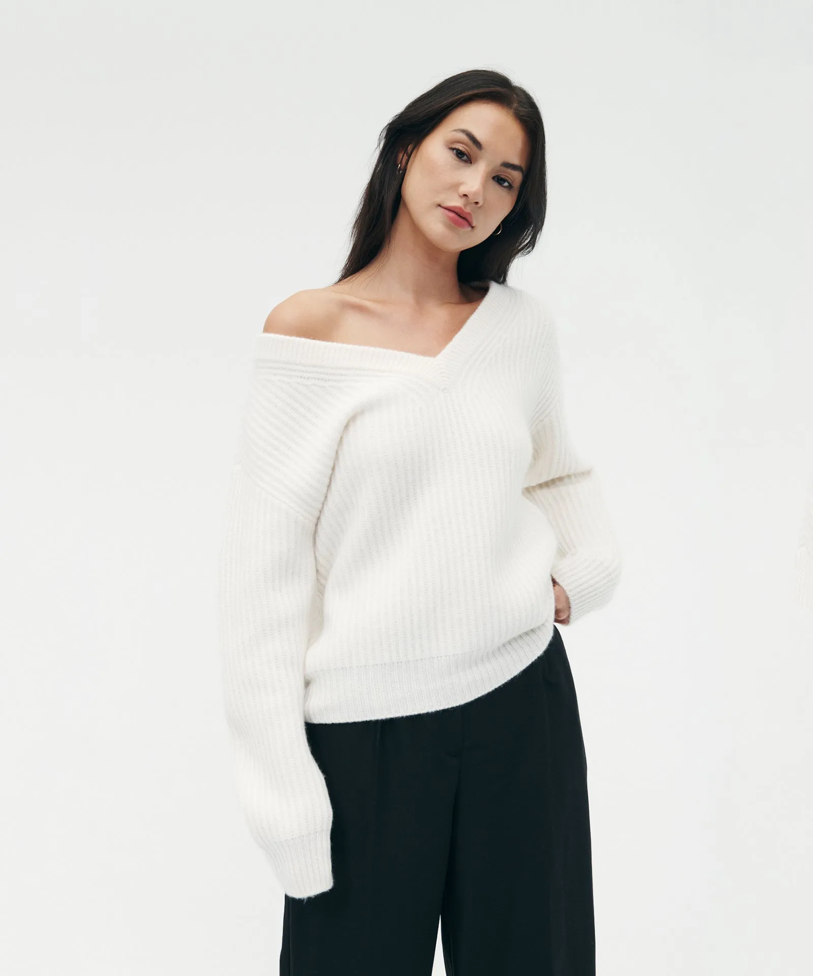 Super Luxe Cashmere Fisherman V-Neck Sweater