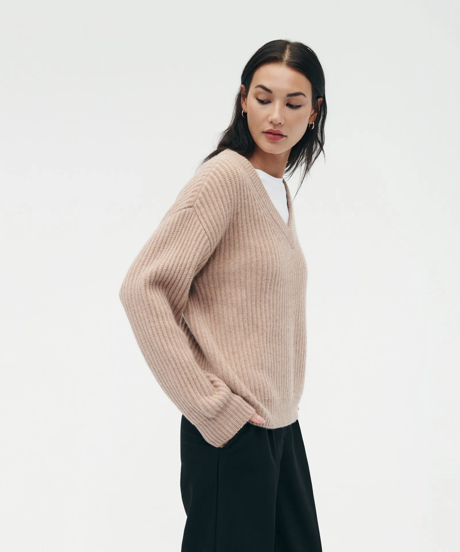 Super Luxe Cashmere Fisherman V-Neck Sweater