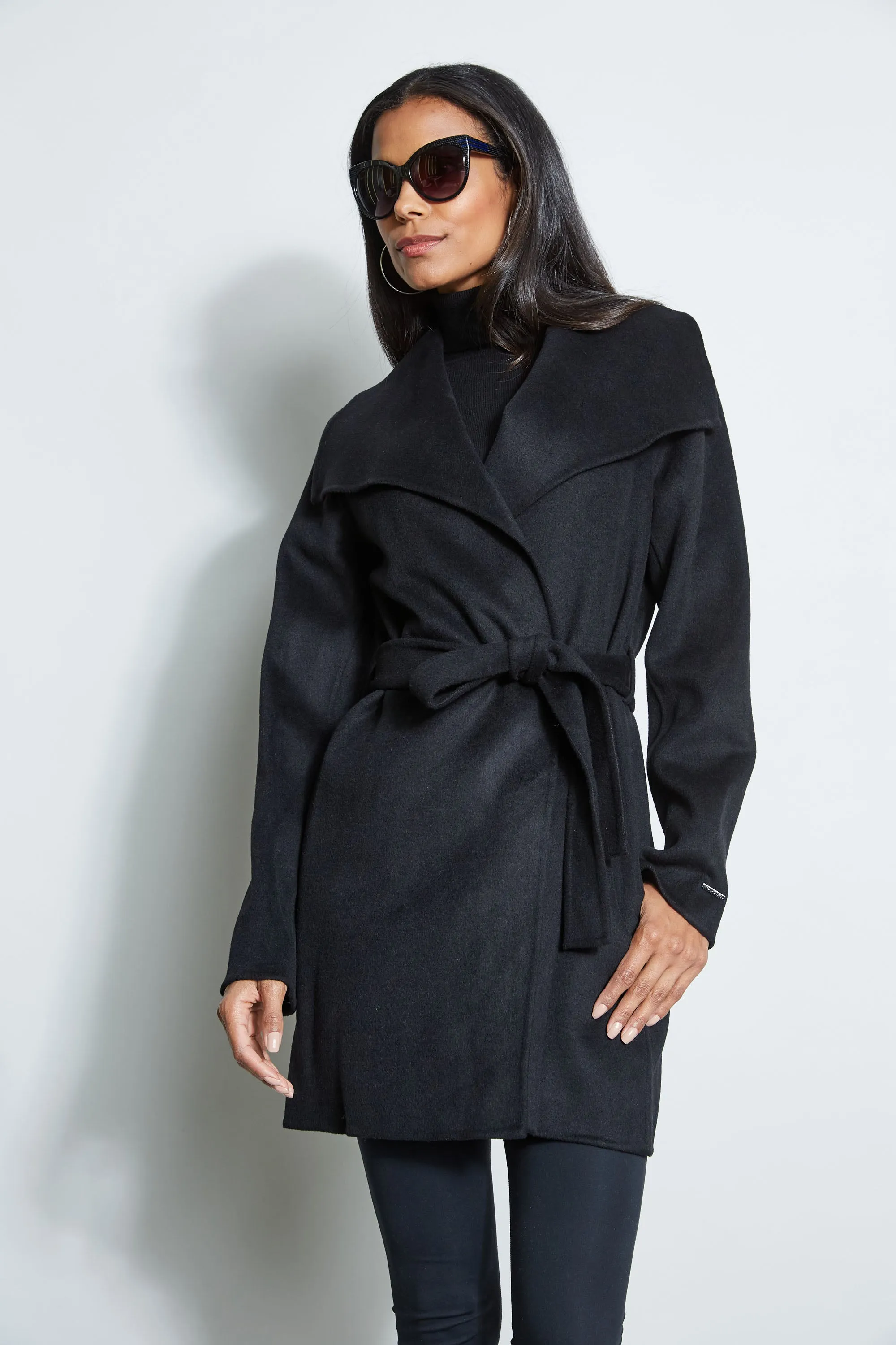 Tahari Double Face Wool Lightweight Wrap Coat