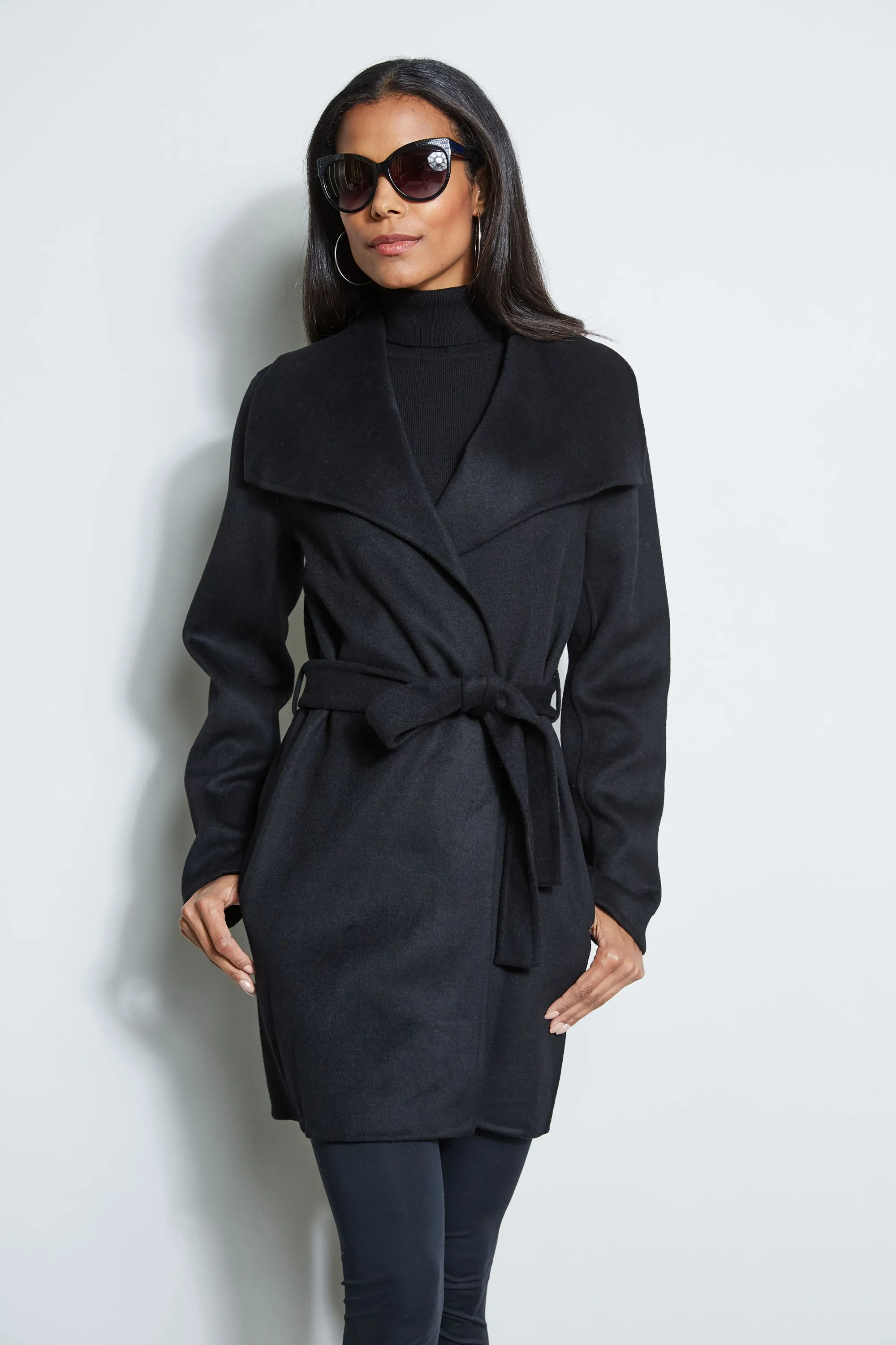 Tahari Double Face Wool Lightweight Wrap Coat