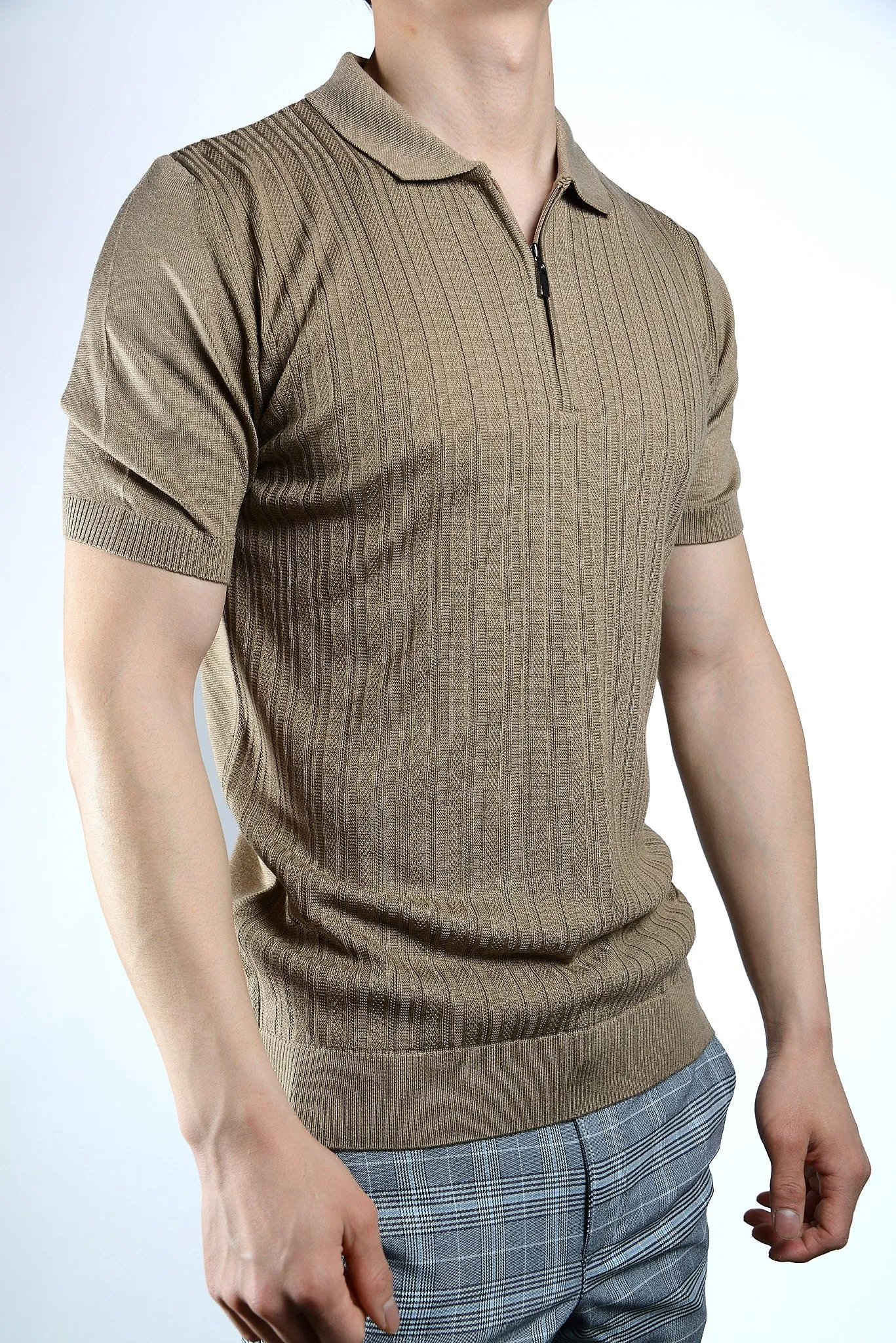 Textured Solid Zip Knit Polo