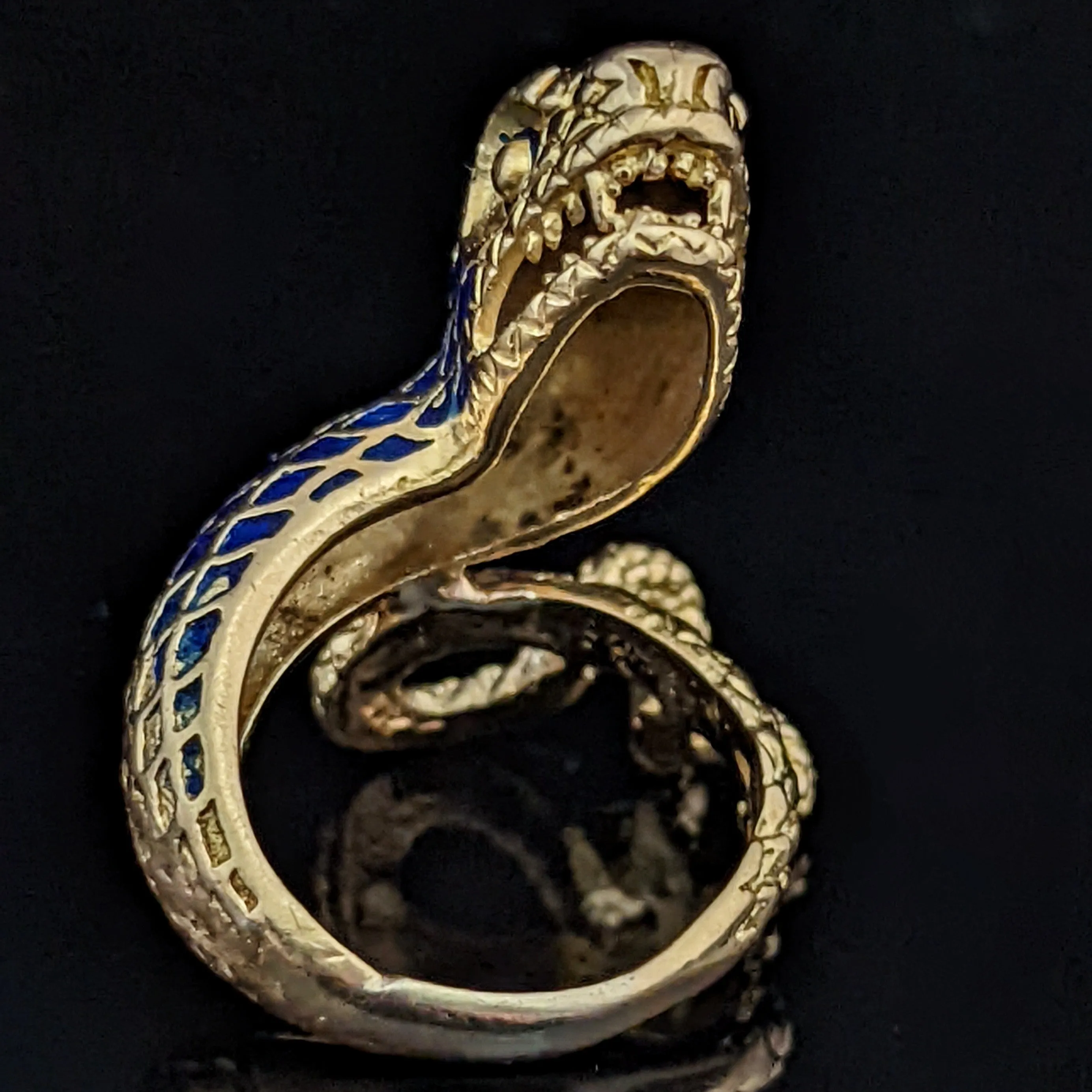 The Charlotte - Vintage 18k Gold Enamel Coiled Snake Cocktail Ring c.1960s