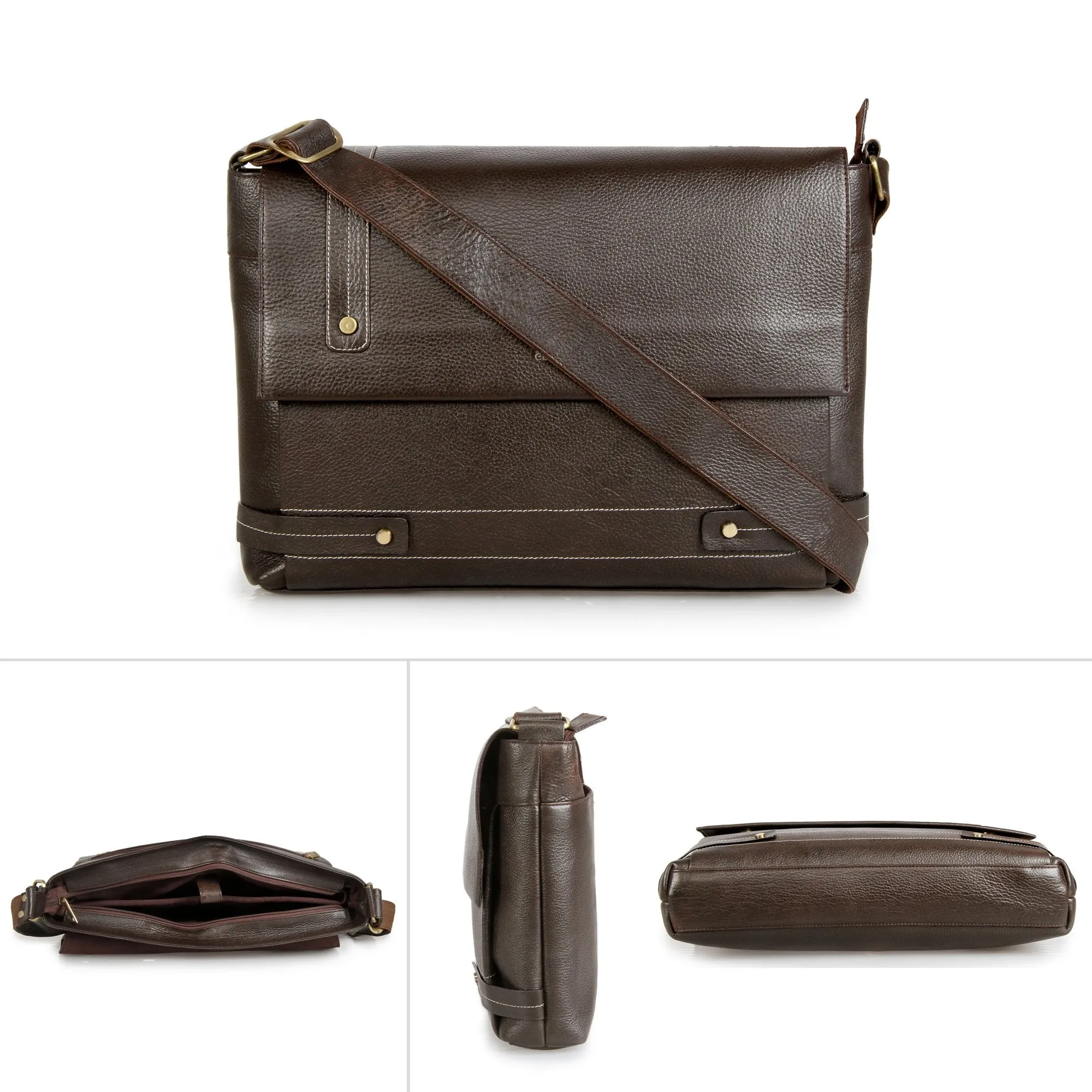 THE CLOWNFISH 13 & 14 inch Leather Briefcase | Messenger Bag | Laptop Bag | Briefcase | (Black)