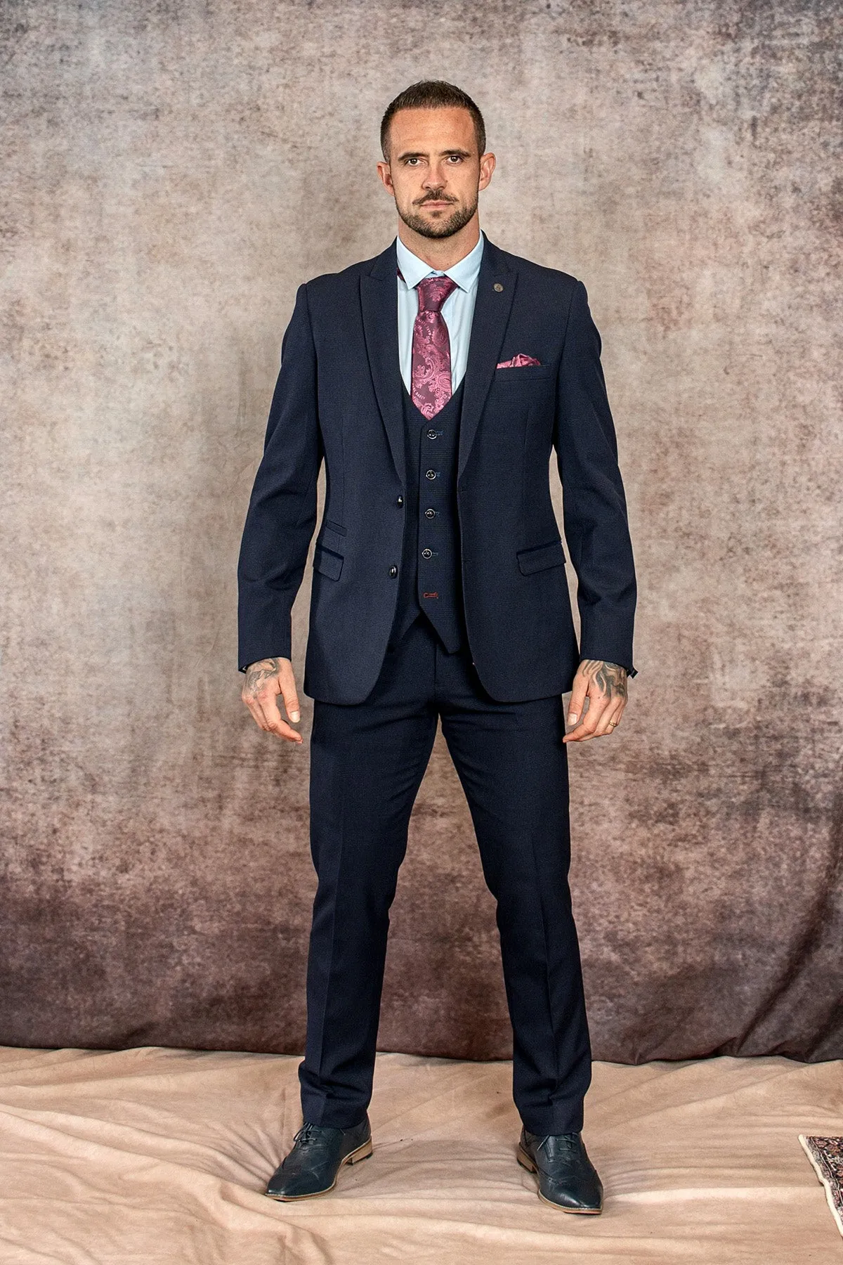 The WHU Collection - BROMLEY Navy Check Three Piece Suit As Worn By Danny Ings