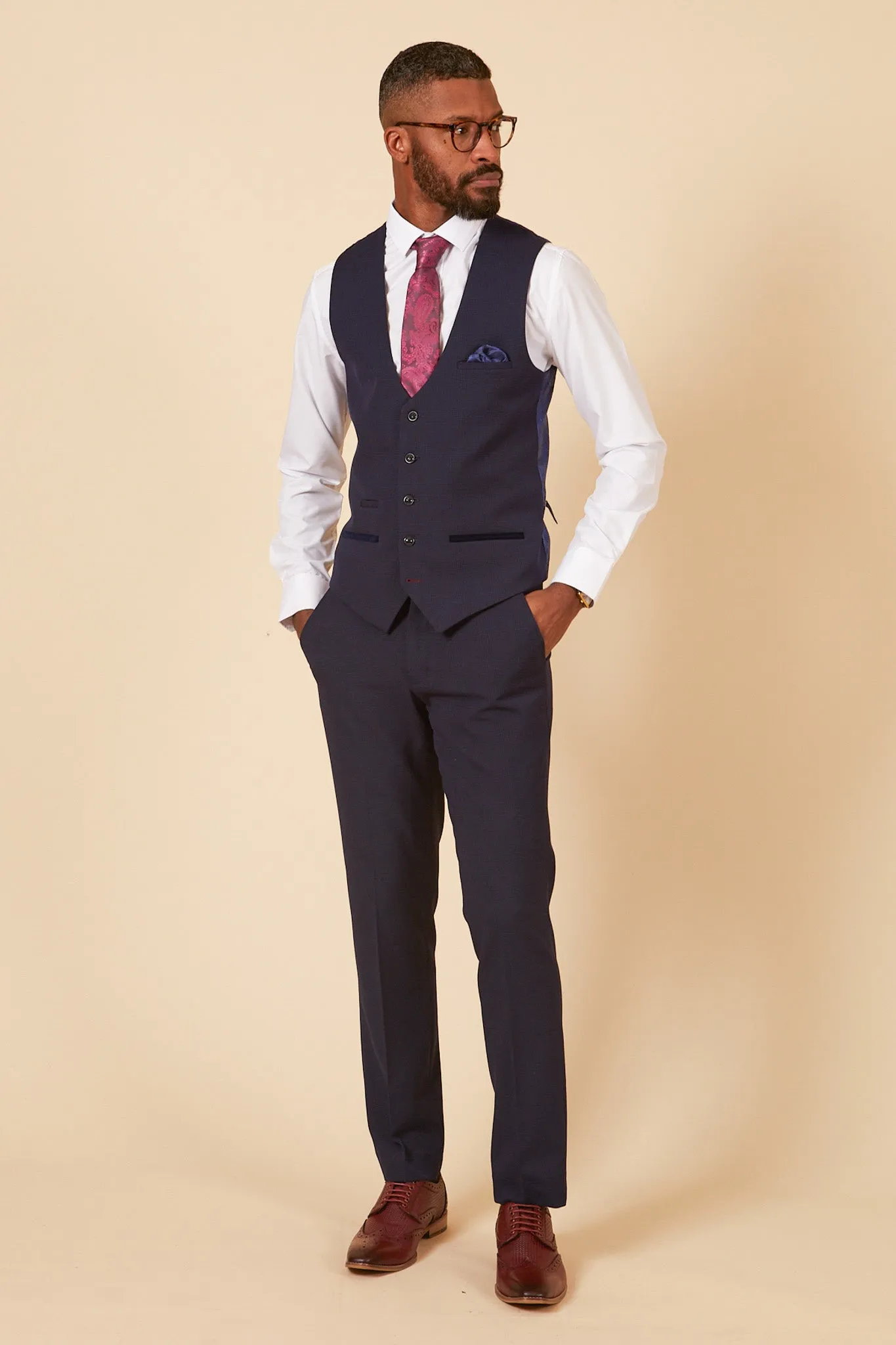 The WHU Collection - BROMLEY Navy Check Three Piece Suit As Worn By Danny Ings