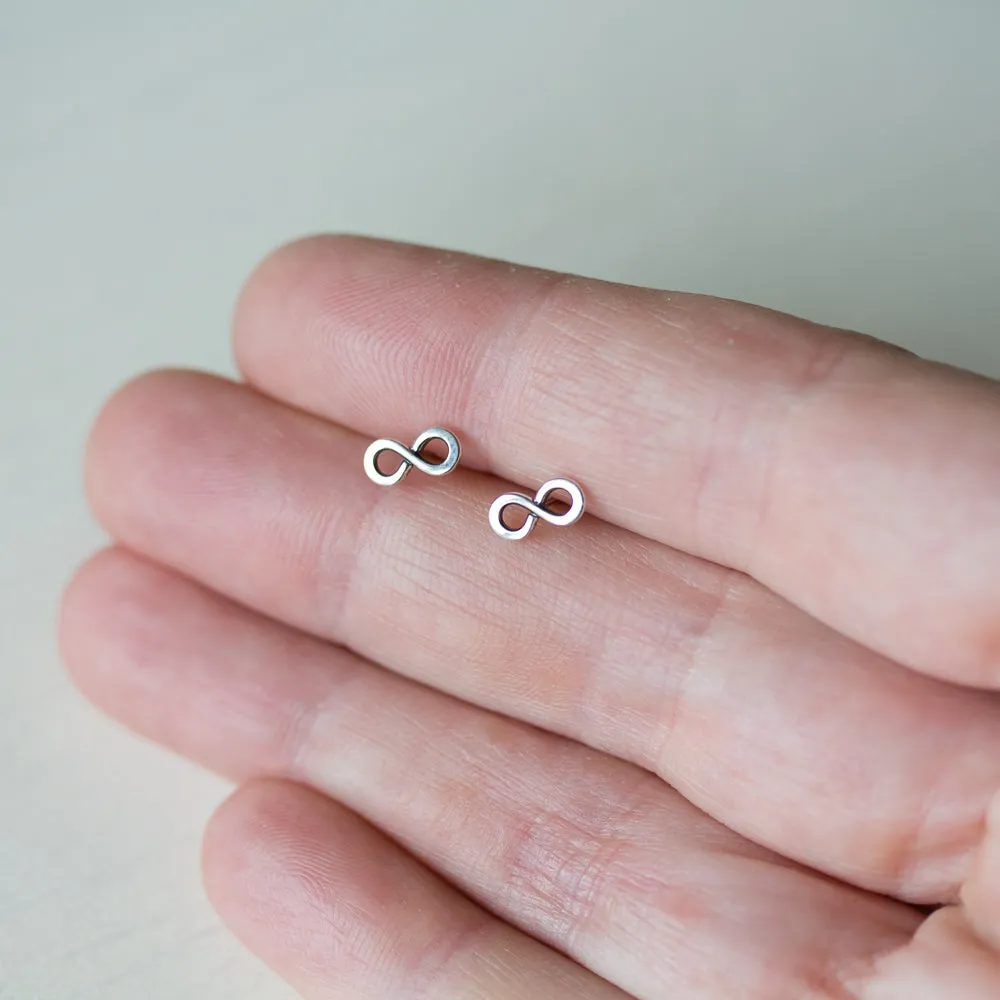 Tiny Infinity Earrings, Small modern everyday studs