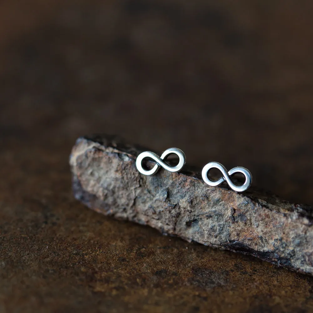 Tiny Infinity Earrings, Small modern everyday studs